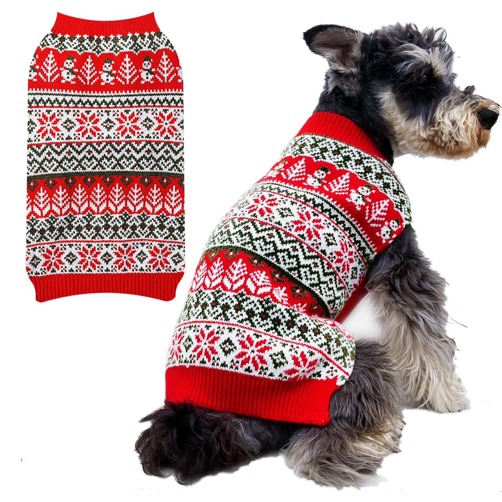 Dog Christmas Sweater For Small Dogs: Turtleneck Knitted Dog Xmas Sweater With Snowman Snowflake Pattern, Holiday Theme Pet Clot