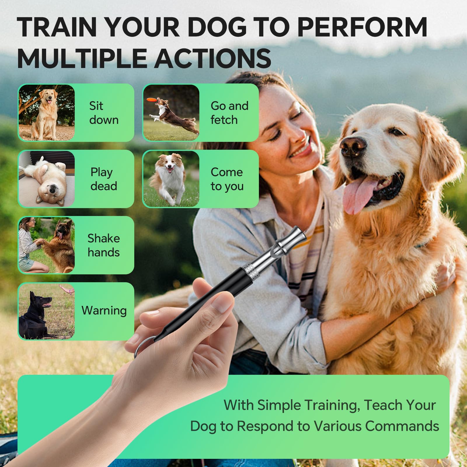 Atevn Dog Whistle 2 Pack - Adjustable Ultrasonic Training Whistles with Lanyard for Silent Recall - Black and White