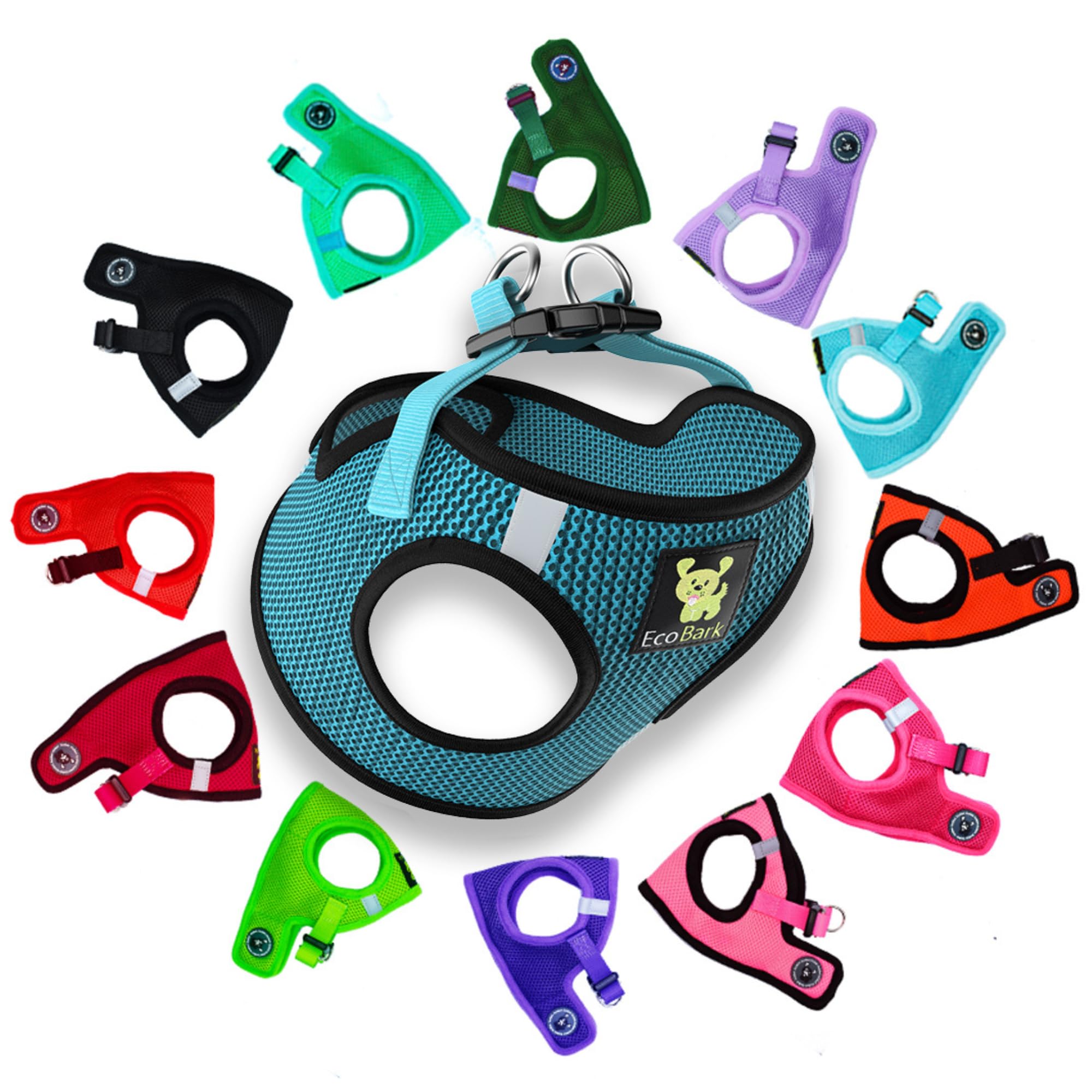 Ecobark Step In Dog Harness - Eco-Friendly Small Breed Dog Harnesses For Xs And Small Dogs - Reflective And Adjustable Mini Body Halter Vest - Soft Mesh Toy Breed Harness (Aqua Blue, Small)