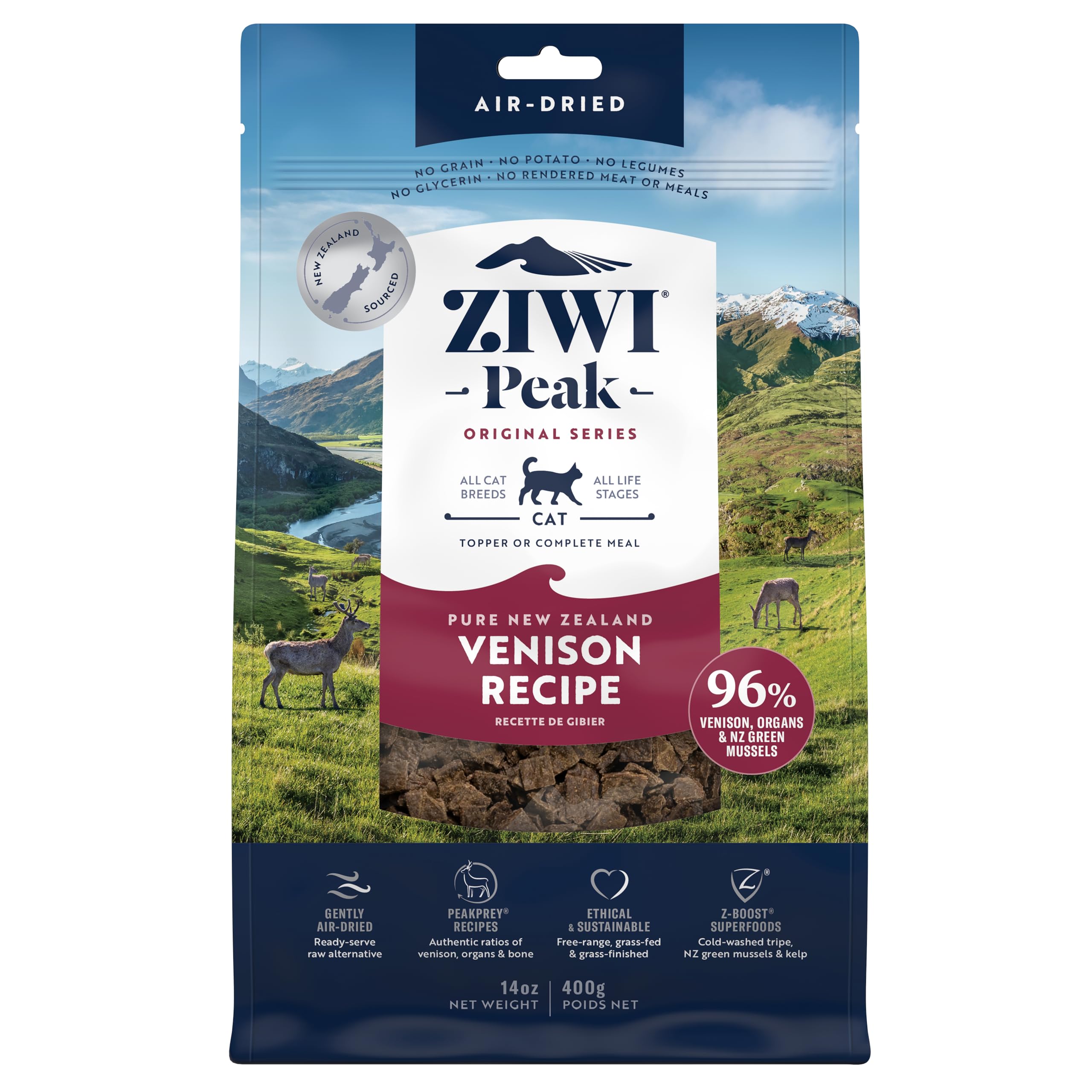 ZIWI Peak Air-Dried Cat Food - Venison - All Natural, High Protein, Grain Free, Limited Ingredient w/ Superfoods (14oz)