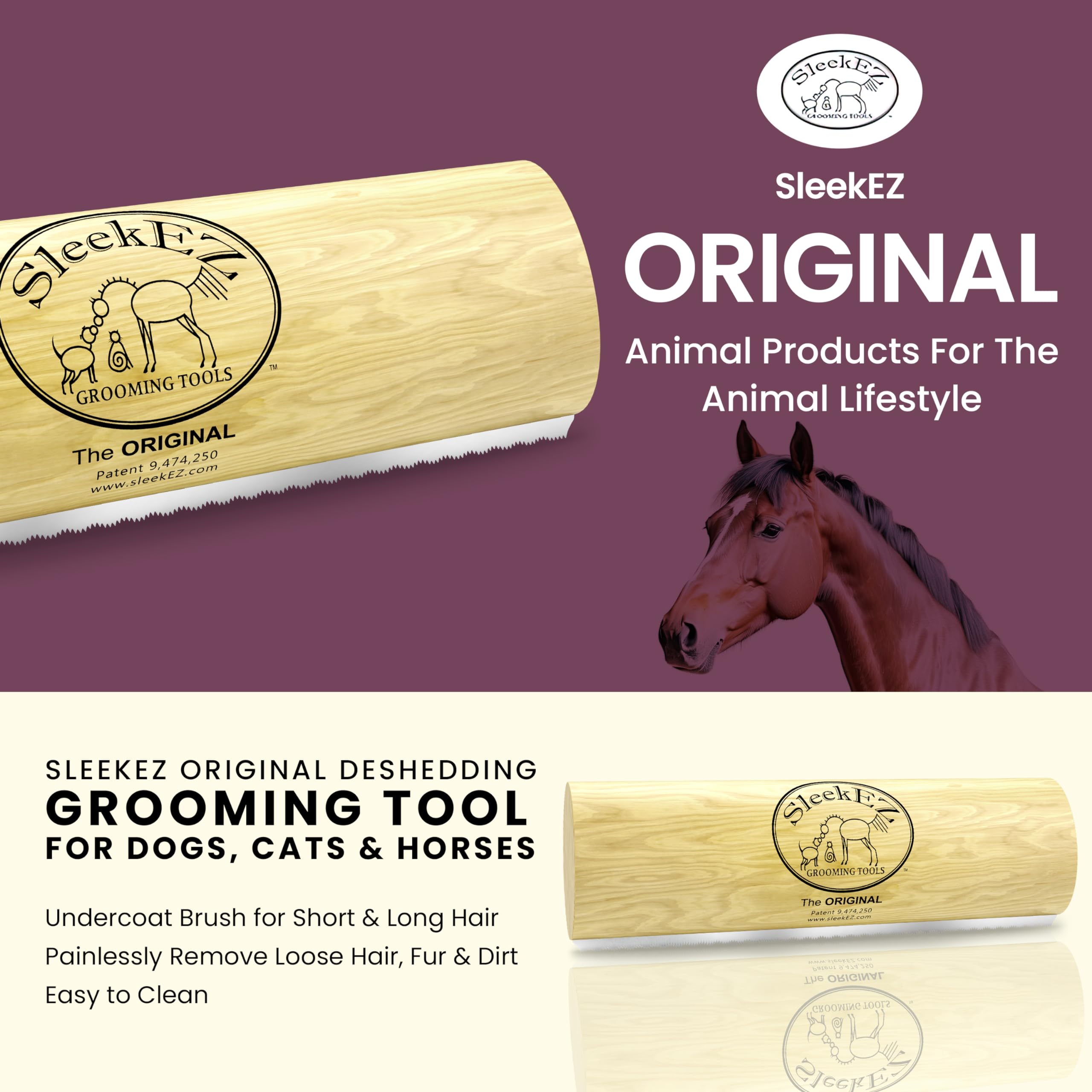 SleekEZ 10-Inch Multi-Colored Horse Grooming Brush - Deshedding Tool & Curry Comb for Horses and Livestock