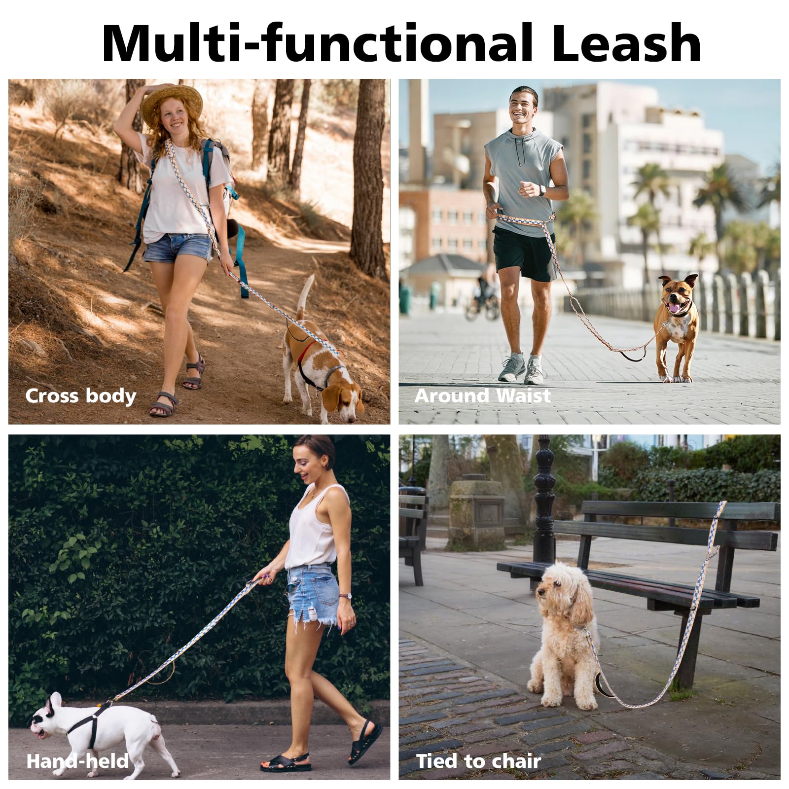 Tivray Hands Free Dog Leash, 8.5ft Versatile Crossbody Waist With 3 Rings for Puppy, Small & Medium Dogs, Easy Adjust for Runnin