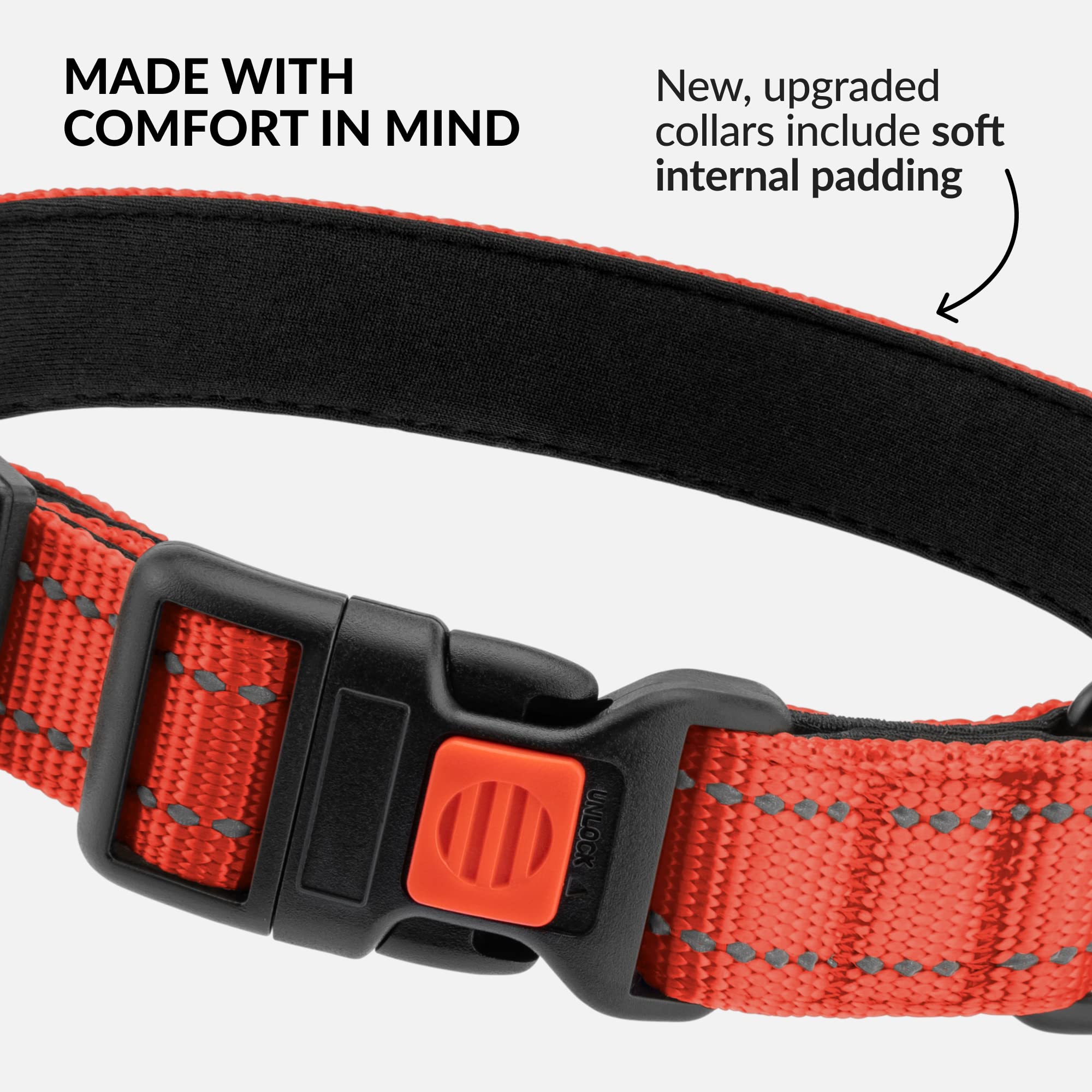 Collardirect Reflective Padded Dog Collar For A Small, Medium, Large Dog Or Puppy With A Quick Release Buckle - Boy And Girl - Nylon Suitable For Swimming (12-16 Inch, Orange)