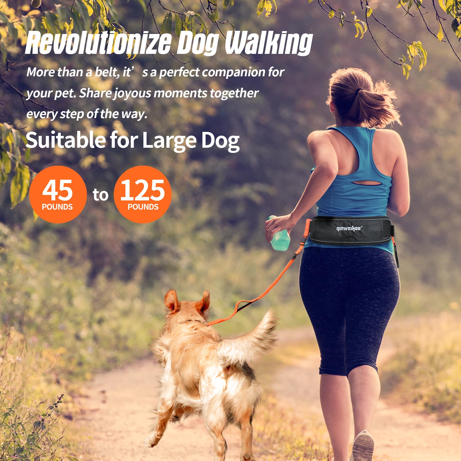 Premium Hands Free Dog Leash,Adjustable Waist Belt For Large Dogs Walking Up To 125 Lbs,Shock Absorbing Bungee Dog Leash,Reflect