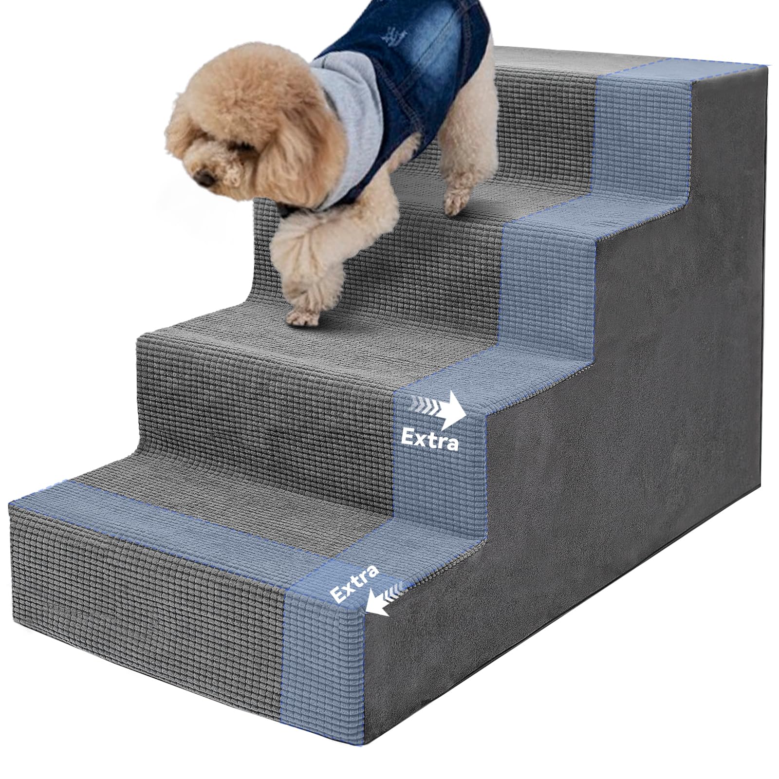 Niubya Dog Stairs For Small Dogs And Cats,18'H Non-Slip Bottom Pet Steps For High Beds And Couch,High-Density Foam Pet Stairs Gr