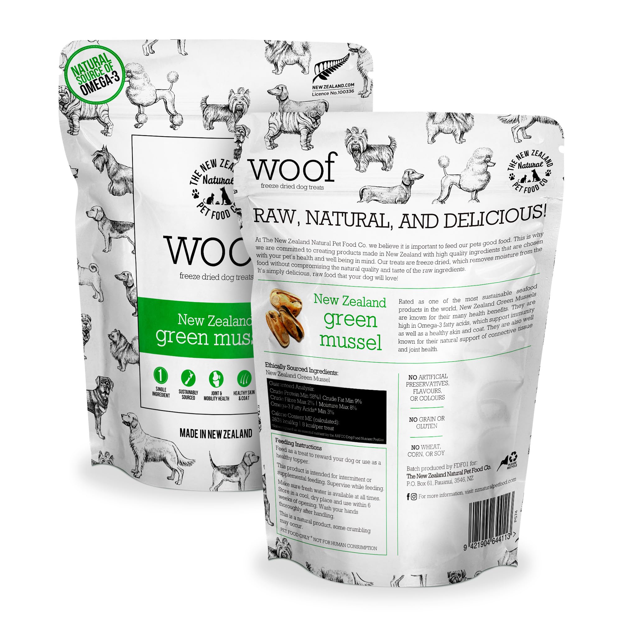 The New Zealand Natural Pet Food Co Woof Green Lipped Mussels Freeze Dried 1.76oz, Brown