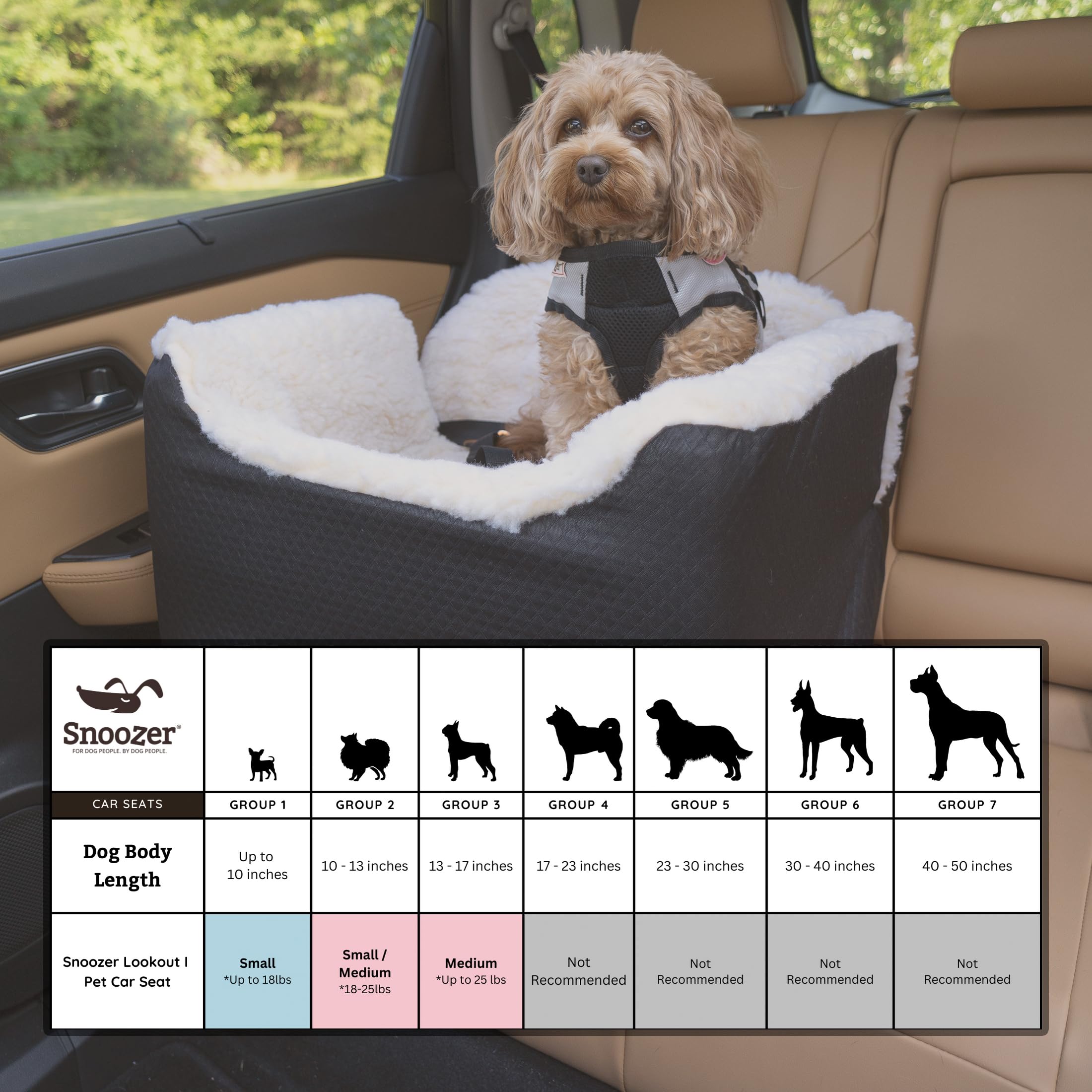Snoozer Dog Car Seat, Lookout I Dog Booster Car Seat For Small Dogs Under 25Lbs, Size: Medium, Fabric: Black Quilted, Pet Car Seat To Alleviate Car Sickness For Dogs, Removable Machine Washable Cover