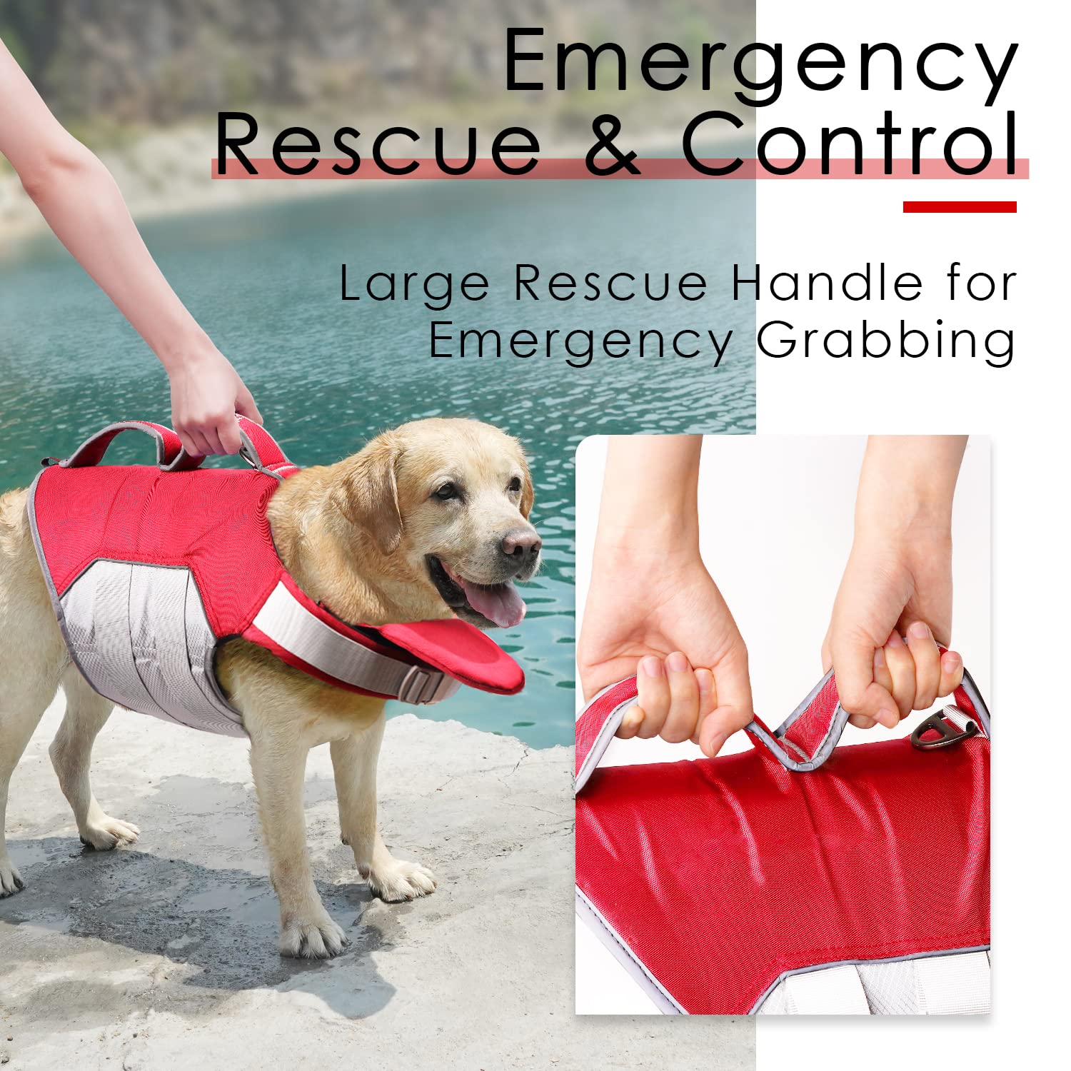 Thinkpet Dog Life Jacket Reflective Lifesaver Floating Vest Adjustable Red