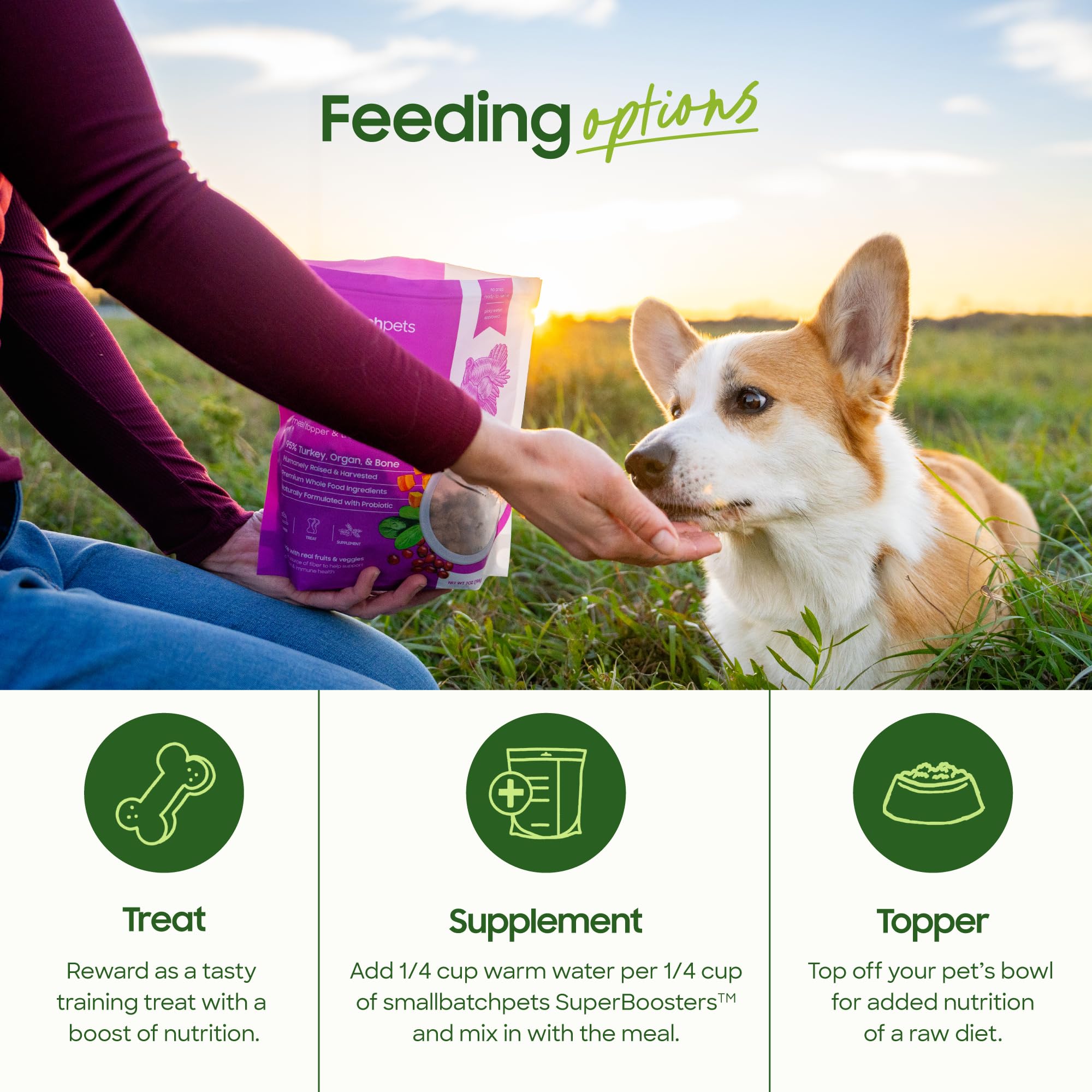 smallbatch Pets Freeze-Dried Super Booster Beef Bites for Dogs & Cats, 7 oz, Made in The USA, Organic Produce, Humanely Sourced