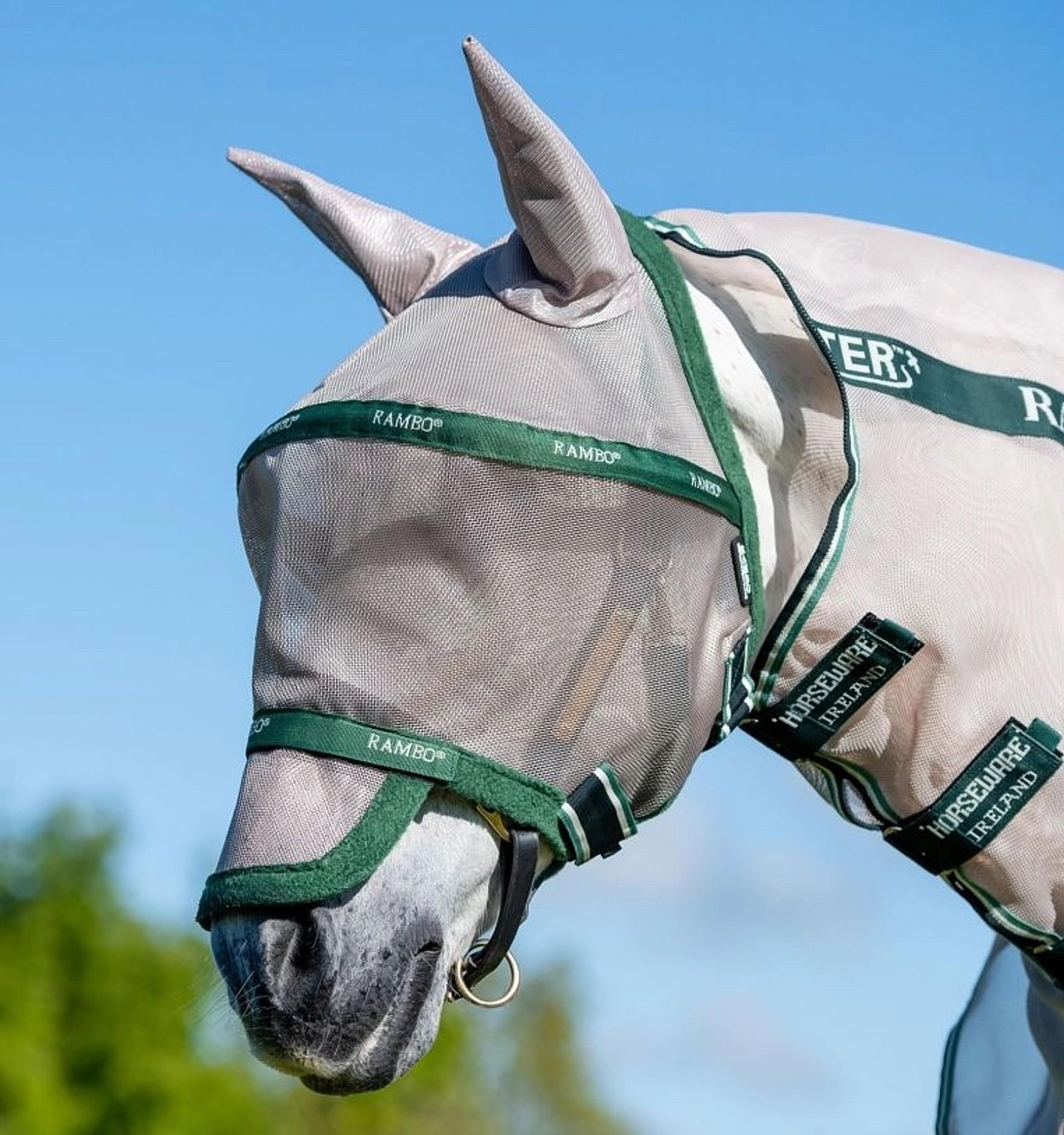 Horseware Ireland Rambo Plus Fly Mask Oatmeal/Sage Pony
