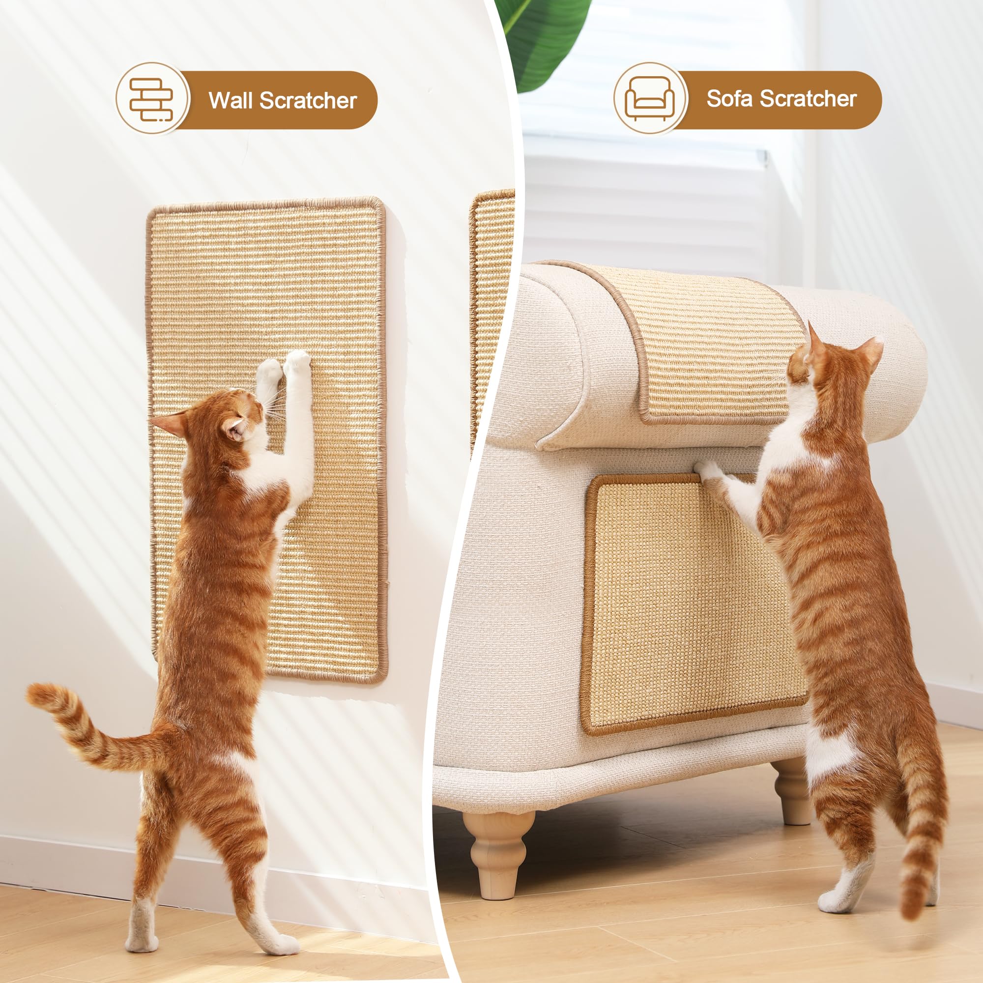 FUKUMARU 2 Packs Cat Scratching Mat, 23.6 x 15.7 Inch Natural Sisal Cat Scratch Pad Mats for Indoor Cats, Horizontal Cats Wall S