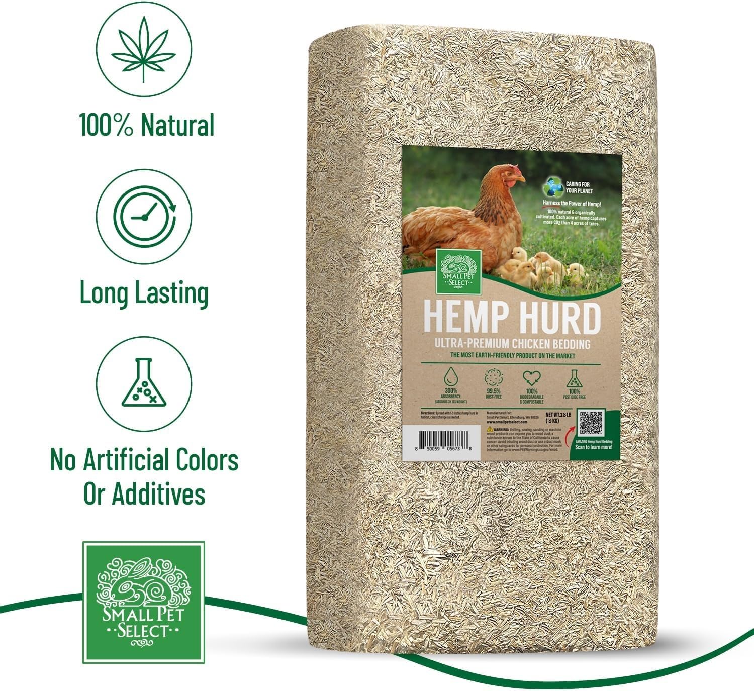 Small Pet Select Hemp HURD Ultra-Premium Chicken Bedding, Biodegradable Chicken Coop Animal Bedding, Eco Friendly Odor Control,