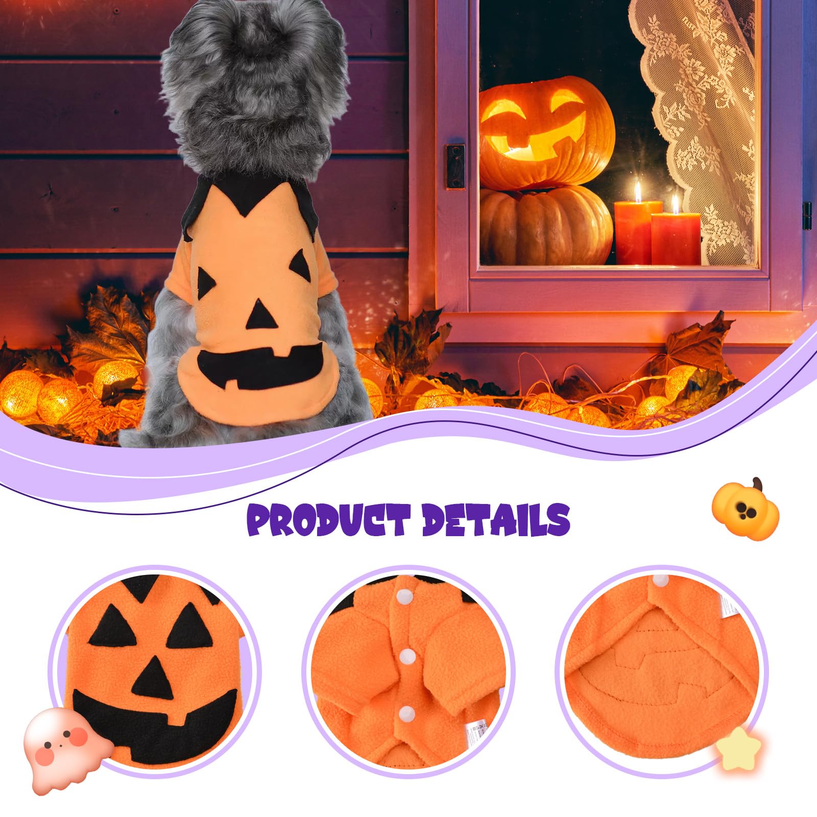 Vavious Dog Clothes Small Dog Fleece Shirts Pumpkin Head Smiley Winter Coat For Dogs Halloween Party Pet Costume 03-Orange Mediu