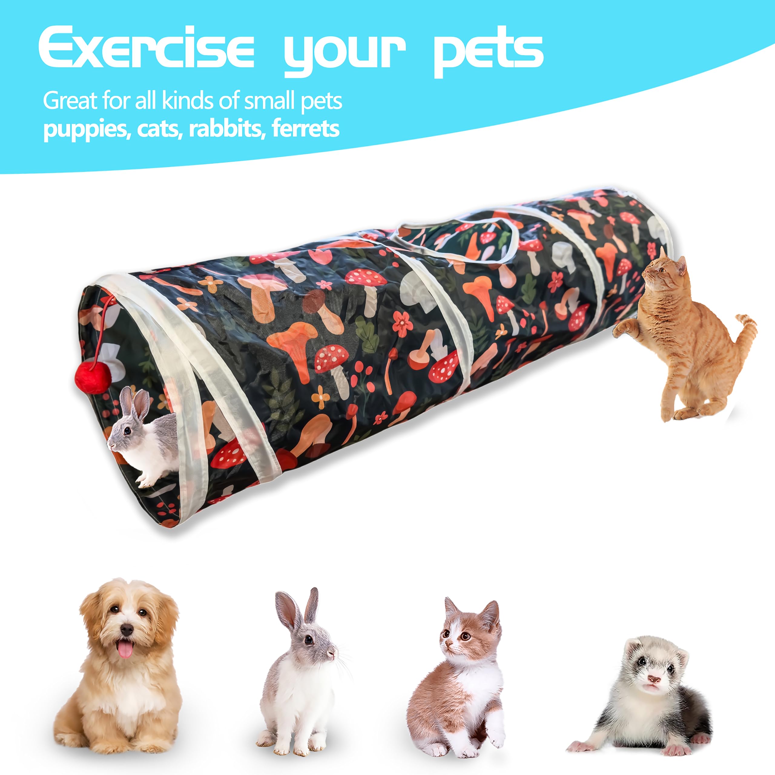 Cat Tunnel, 2-Way Cat Tunnels for Indoor Cats, Collapsible Cat Play Tunnel, Interactive Toy Maze Cat House with 2 Play Ball for