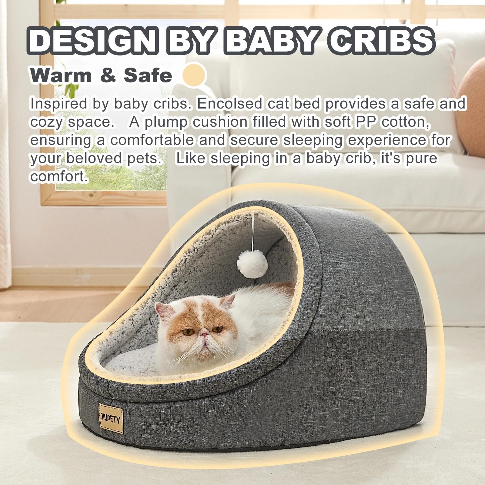 Jiupety Cute Cat Beds For Indoor Cats, Cat Cave Bed For Kittens, Burrowing Puppy Bed With Anti-Slip Bottom, Washable Removable C
