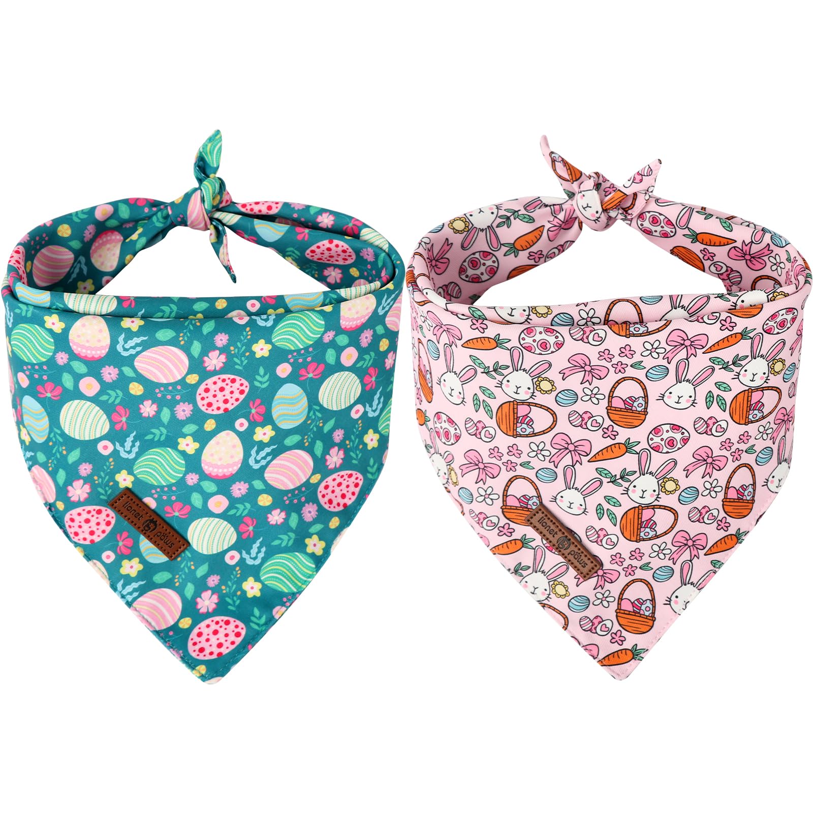 Lionet Paws Easter 2Pcs Dog Bandanas, Pink Cute Rabbit Egss Dog Scarf Bib Premium Fabric, Happy Easter Green Bandanas For Small 