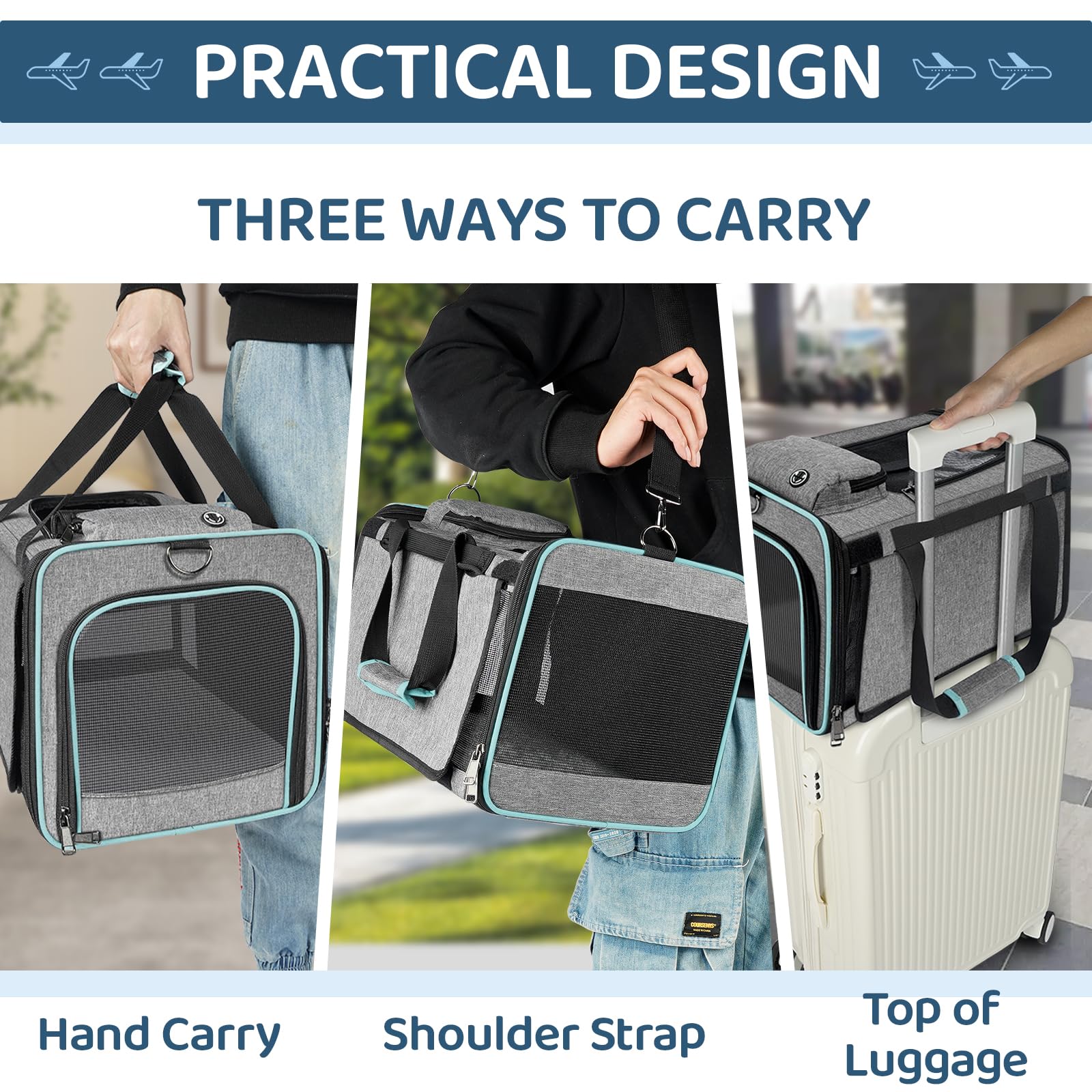 Gapzer Cat Carrier American, United, Delta Airline Approved/Soft-Sided Pet Travel Bag For Medium Cat 15+ Lbs Small Dog Traveling