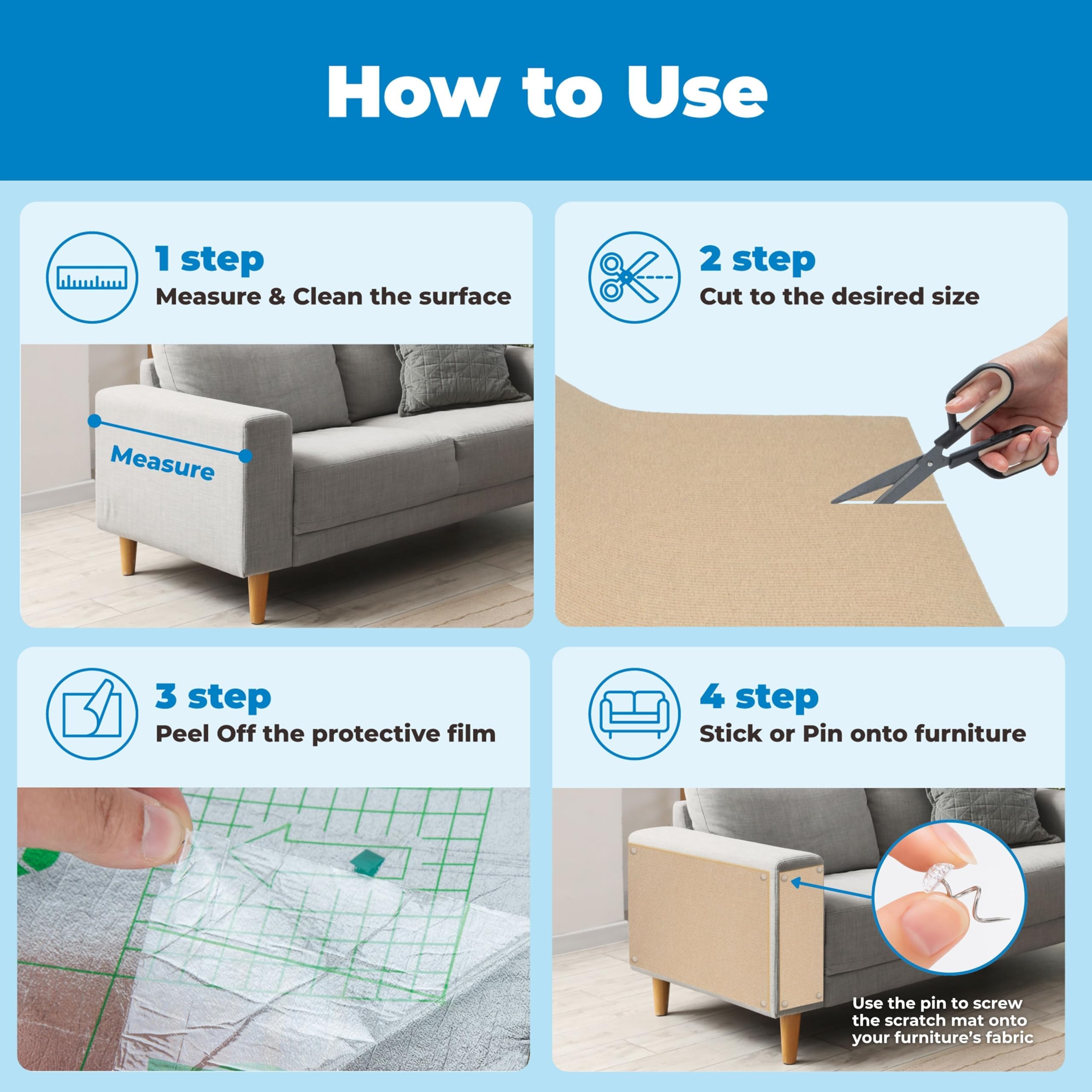 Best Pet Supplies Catify Peel & Stick Cat Scratching Mat - Self-Adhesive, Trimmable Cat Scratch Pad Cover - Carpet, Sofa, Furnit