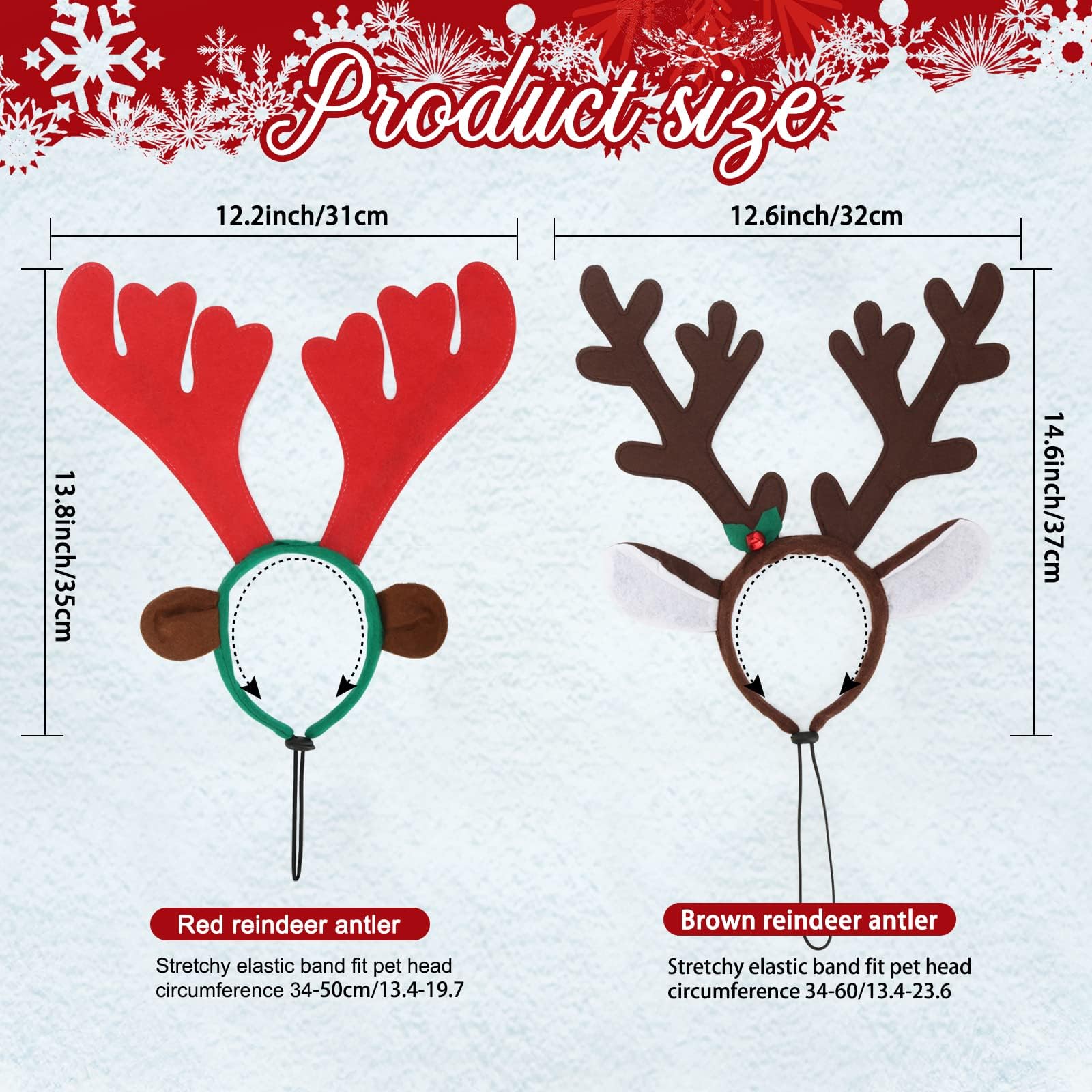 BWOGUE Dog Christmas Elk Reindeer Antlers Headbands Set Pet Christmas Costume Accessories Headwear for Medium Large Dogs
