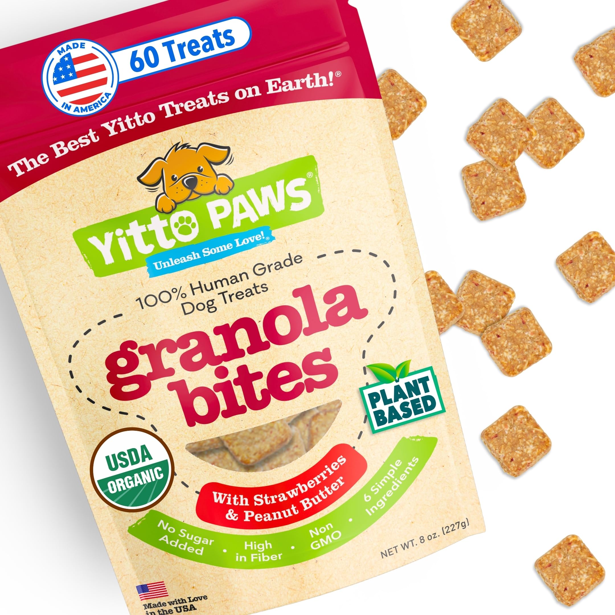Crunchy Organic Peanut Butter Dog Treats, Strawberry & Oats Healthy Dog Treats, Vegan All Natural Dog Training Treats Made in US