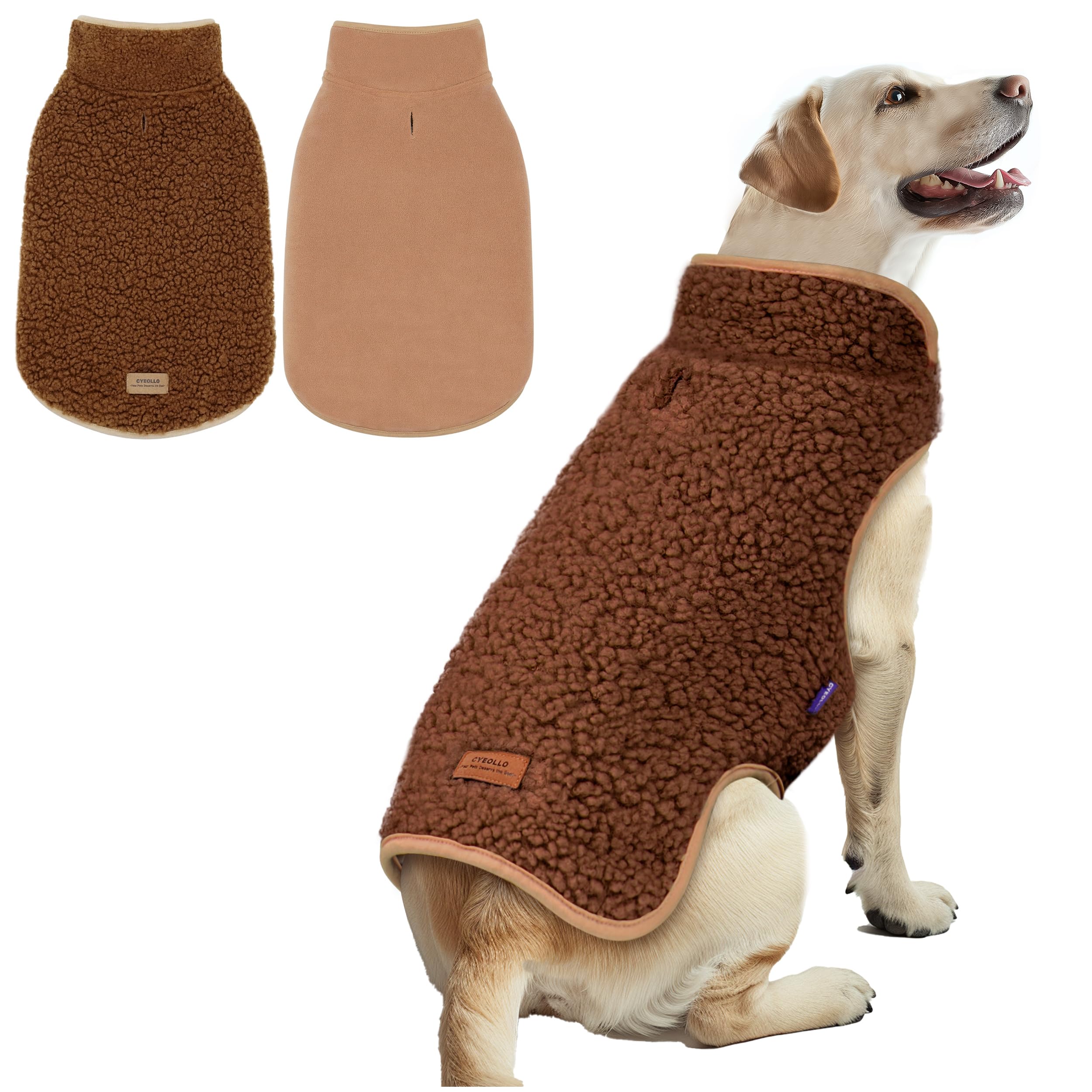 Cyeollo Warm Dog Coat Fleece Sherpa Winter Sweater, Turtleneck Jacket Vest For Medium Large Big Dogs, Soft Reversible Coat For C
