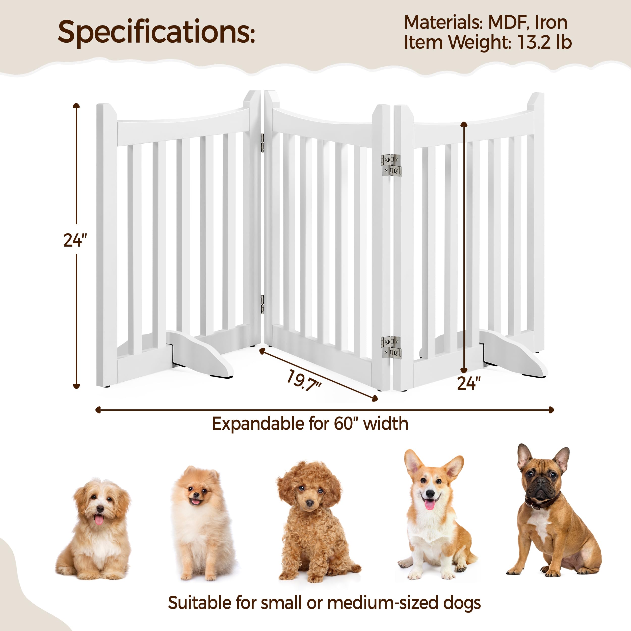 Yaheetech 24  H Freestanding Pet Gate for Dogs Wooden Dog Gates for Hallway, Doorway Collapsible Indoor Pet Fence with Support F