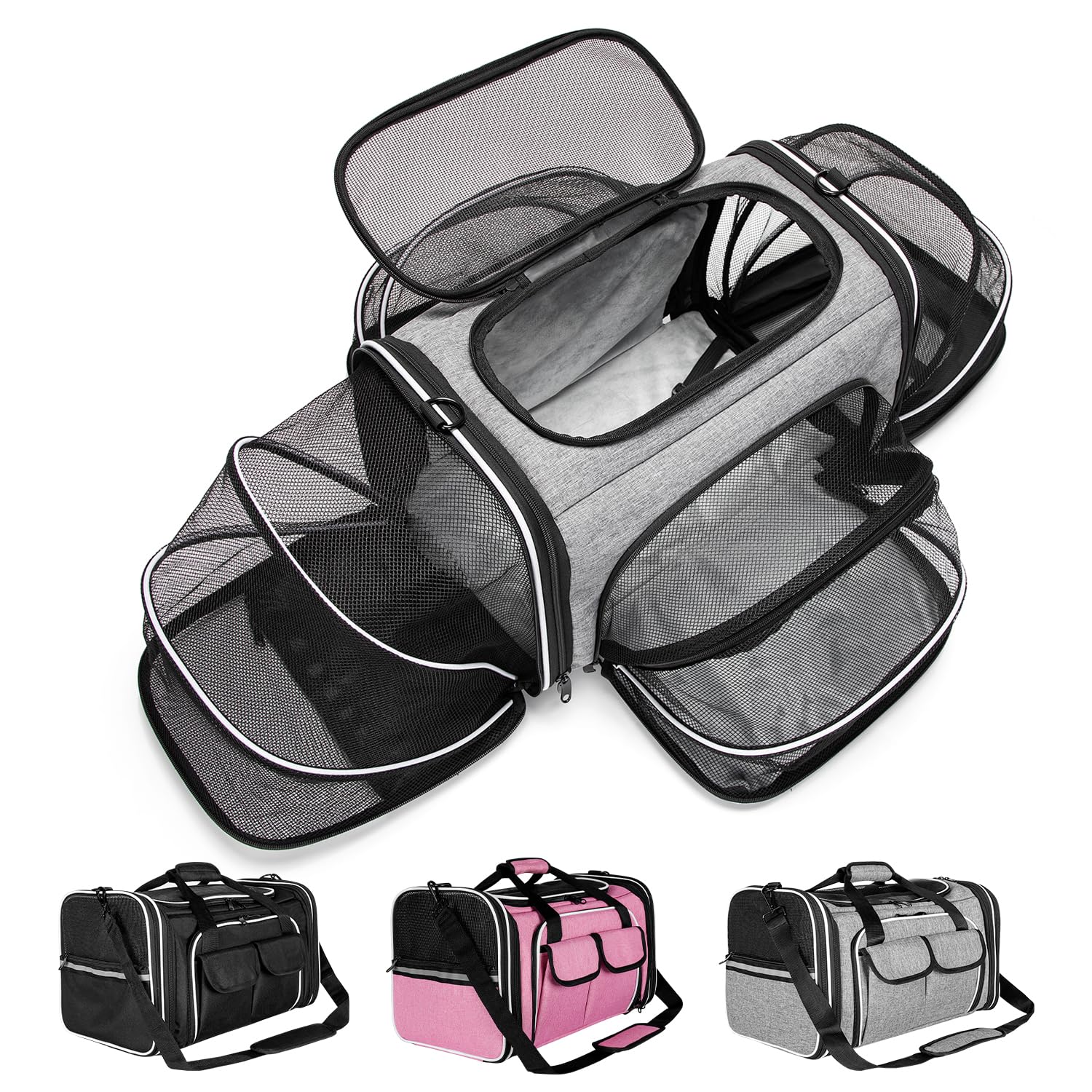 Estarer Soft Sided Pet Carrier Airline Approved, 4 Sides Expandable Collapsible Cat Carrier with Pockets & Removable Fleece Pad,