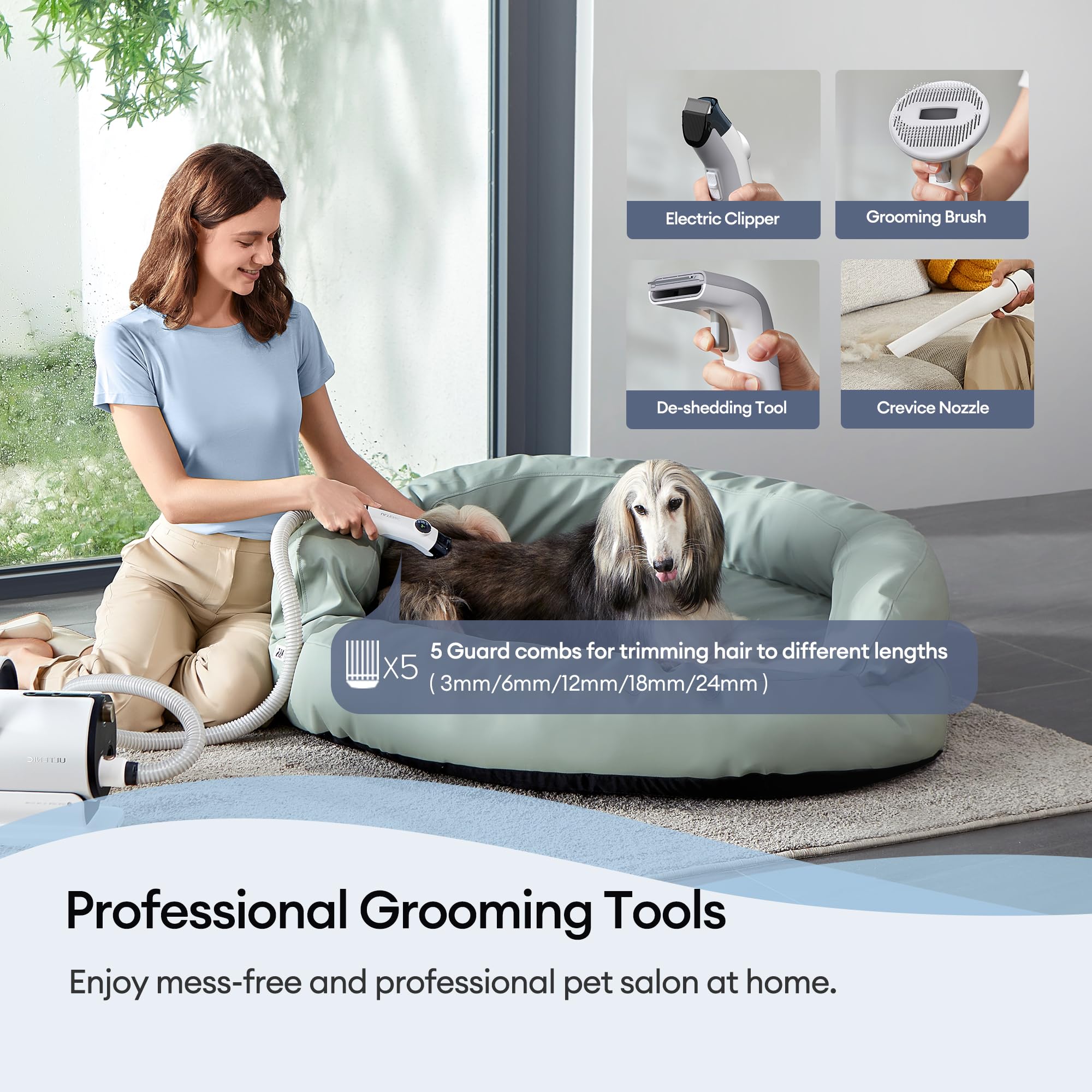 Ultenic P30 Combo Dog Grooming Vacuum Kit - 3-in-1 Pet Hair Vacuum & Dryer for Dogs/Cats, Black and White