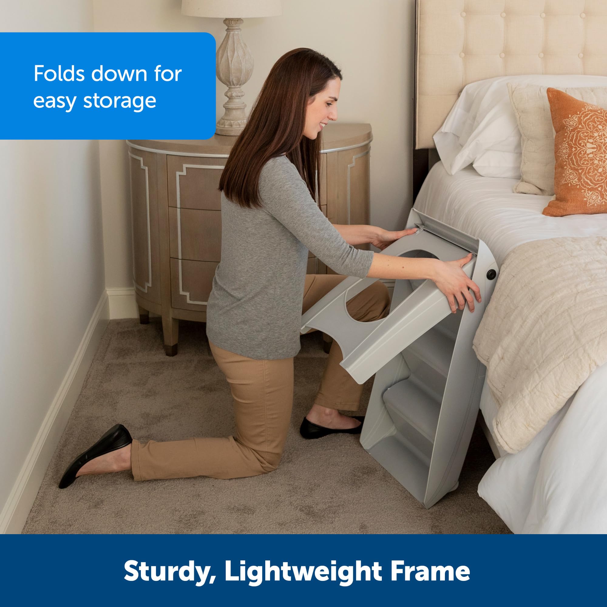 Petsafe Cozyup Folding Dog Stairs, Portable Indoor/Outdoor Pet Steps For Bed, Couch & Car, Grey, 25 Inch