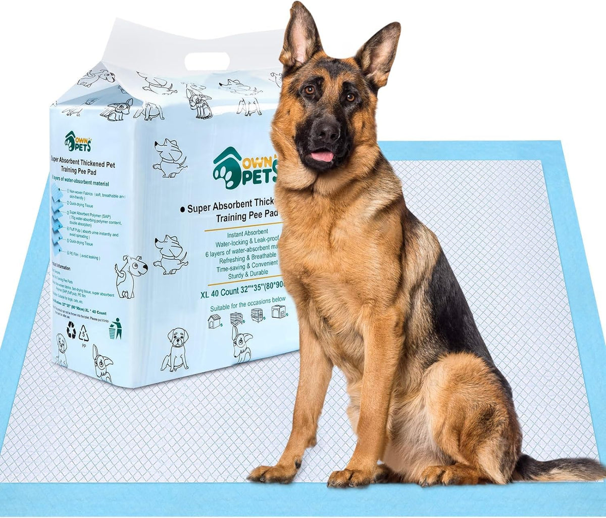 Ownpets Dog Training Extra Large Pad 35 X 32, Leak-Proof 6-Layer Pet Potty Training Pads Pee Pads With Quick-Dry Surface For Pet