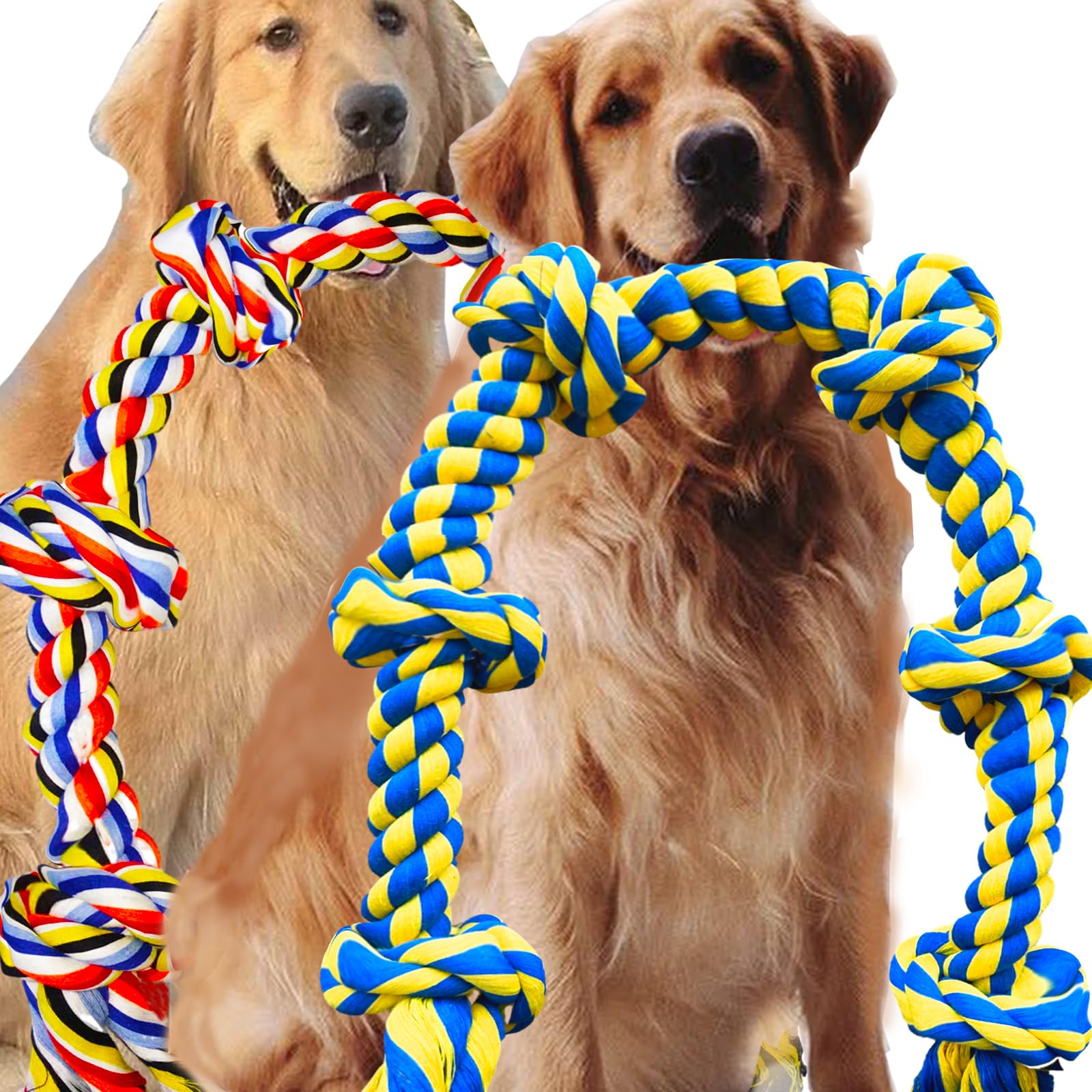 6 Knot 2 Pack Large Dog Rope Toy For Aggressive Chewer Heavy Duty Rope Durable Tough Chew Rope Tug Of War Play Outdoor Indoor Chewing Tugging Rope Large Breed Pull Rope Big Dog Long Pulling Pitbull