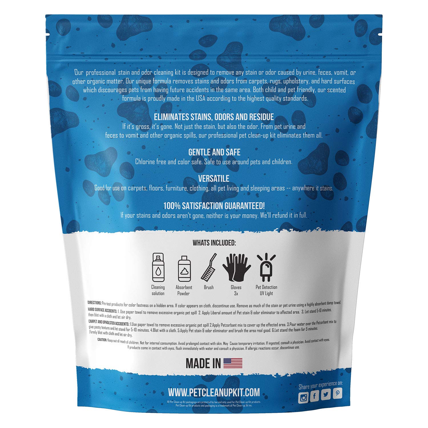Professional Pet Stain & Odor Cleaning Kit | Carpet Stain Remover - Clean Dog And Cat Urine, Feces, Vomit - Eliminate Odor & Sme