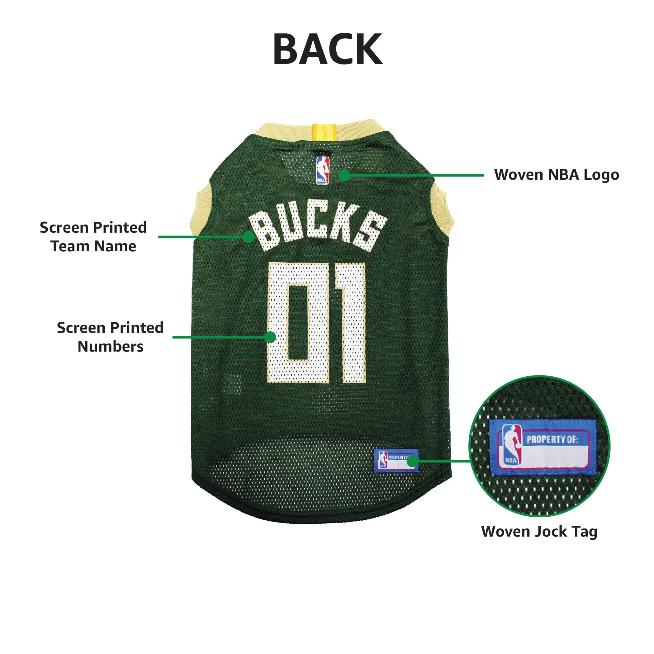 Pets First NBA MILWAUKEE BUCKS DOG Jersey, Large - Tank Top Basketball Pet Jersey