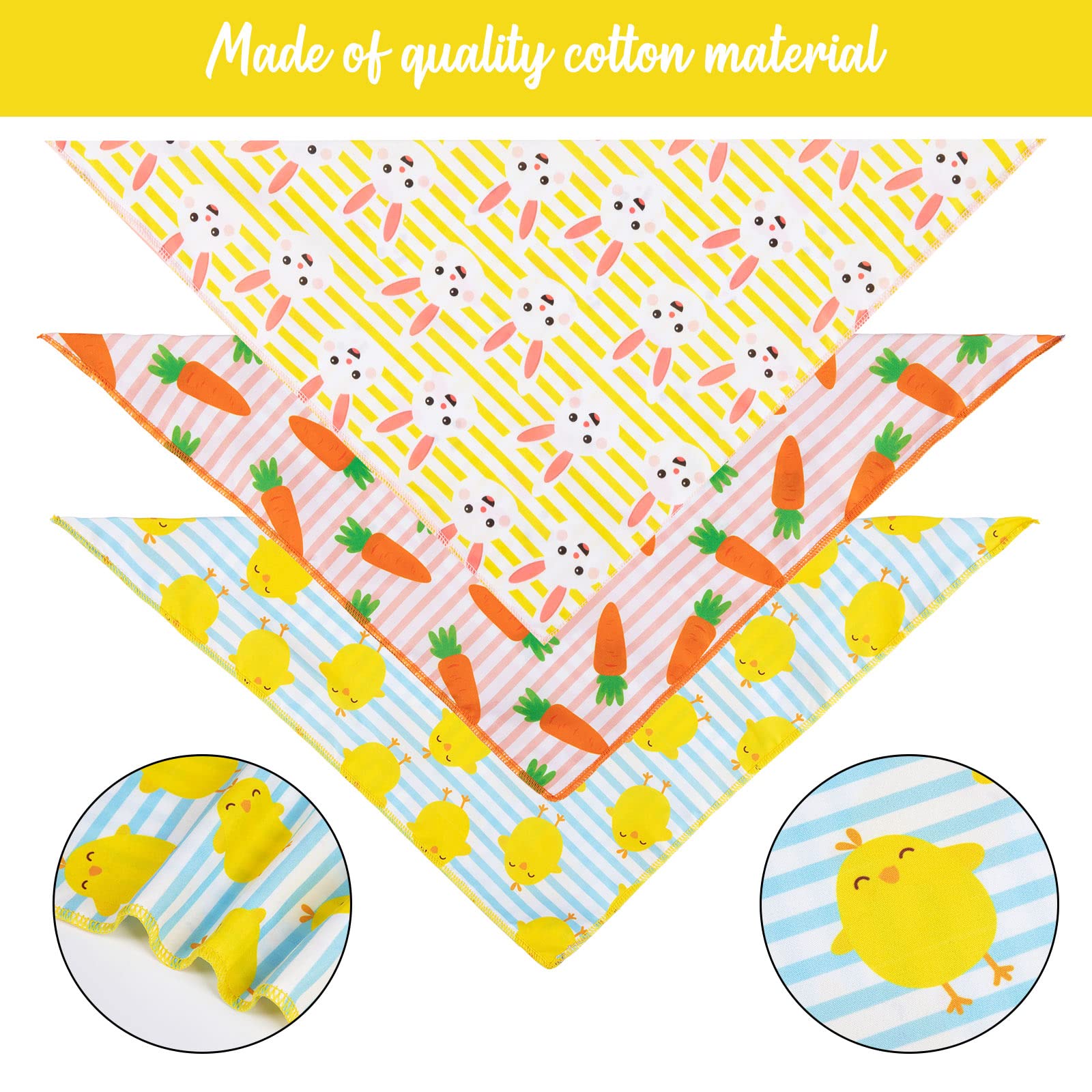 Whaline 3Pcs Easter Dog Bandanas Spring Carrot Chick Bunny Rabbit Pattern Dog Scarf Reversible Stripes Triangle Pet Bibs Adjusta