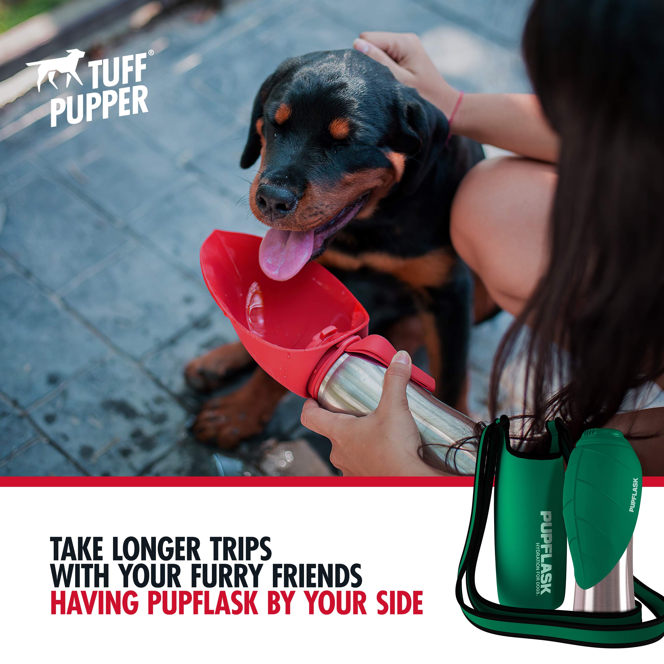 Tuff Pupper Pupflask Insulated Neoprene Dog Water Bottle Holder Sling With Wide Adjustable Shoulder Strap, Great For Travel, Walking, Hiking, Portable Pet Water Bottle Holder (40 Oz, Quetzal Green)