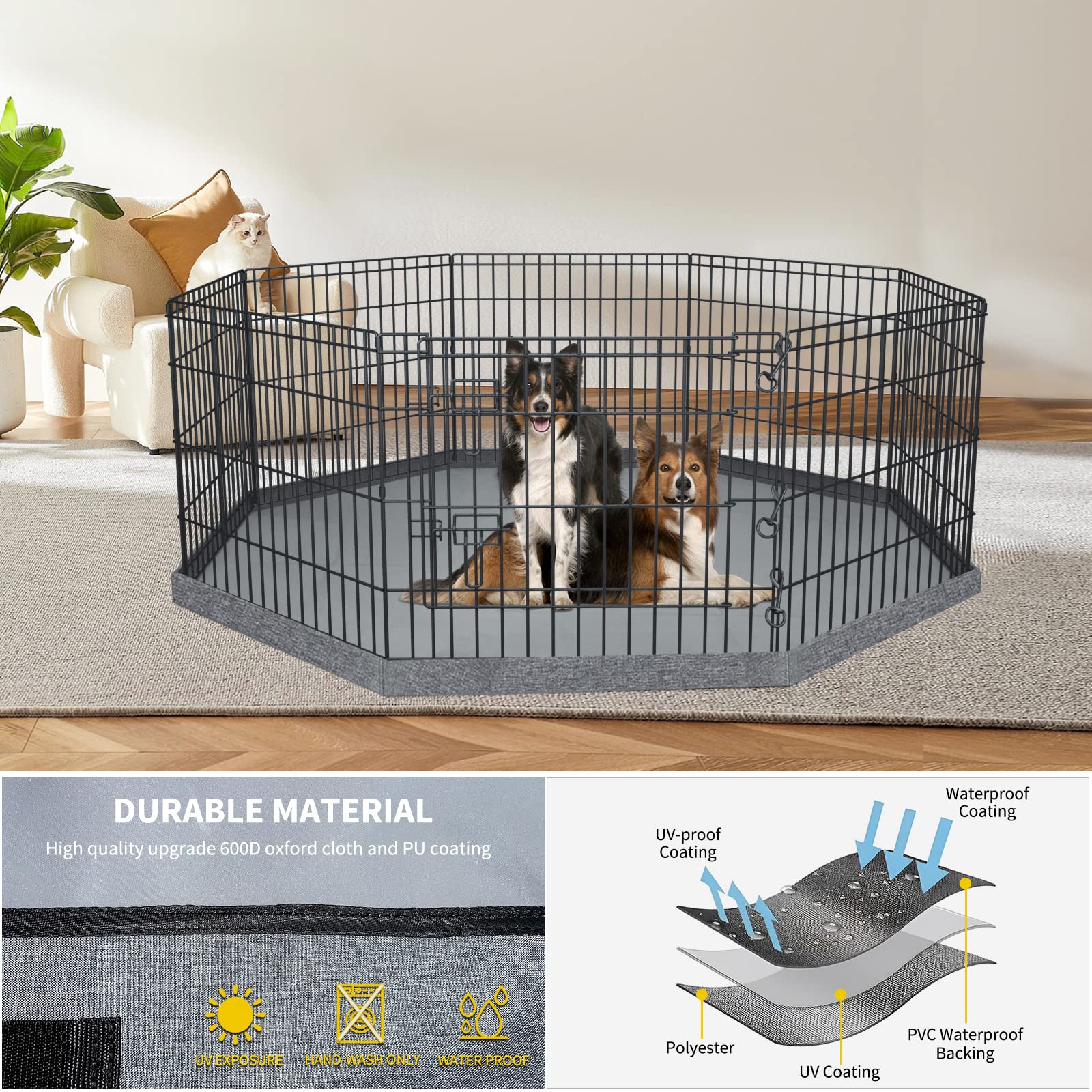 Petime Bottom Cover Mat For Dog Playpen Pen Waterproof Pad Floor Protector For Indoor Outdoor Use Fits All 24'' Wide 8 Panels Pe