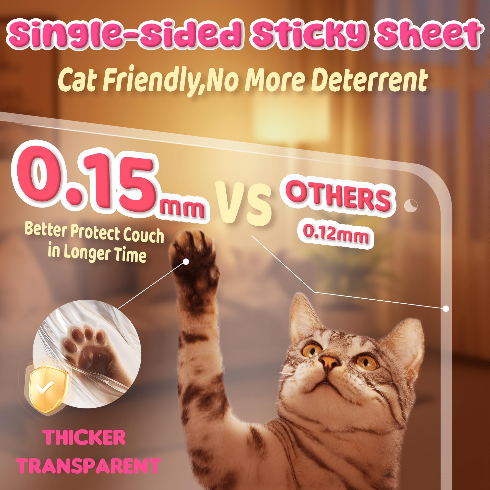 Thlhkd Cat Scratch Furniture Protector: 8 Pcs Couch Protectors Tape From Cats Claws Scratching Single Sided Clear Sticky Sheets