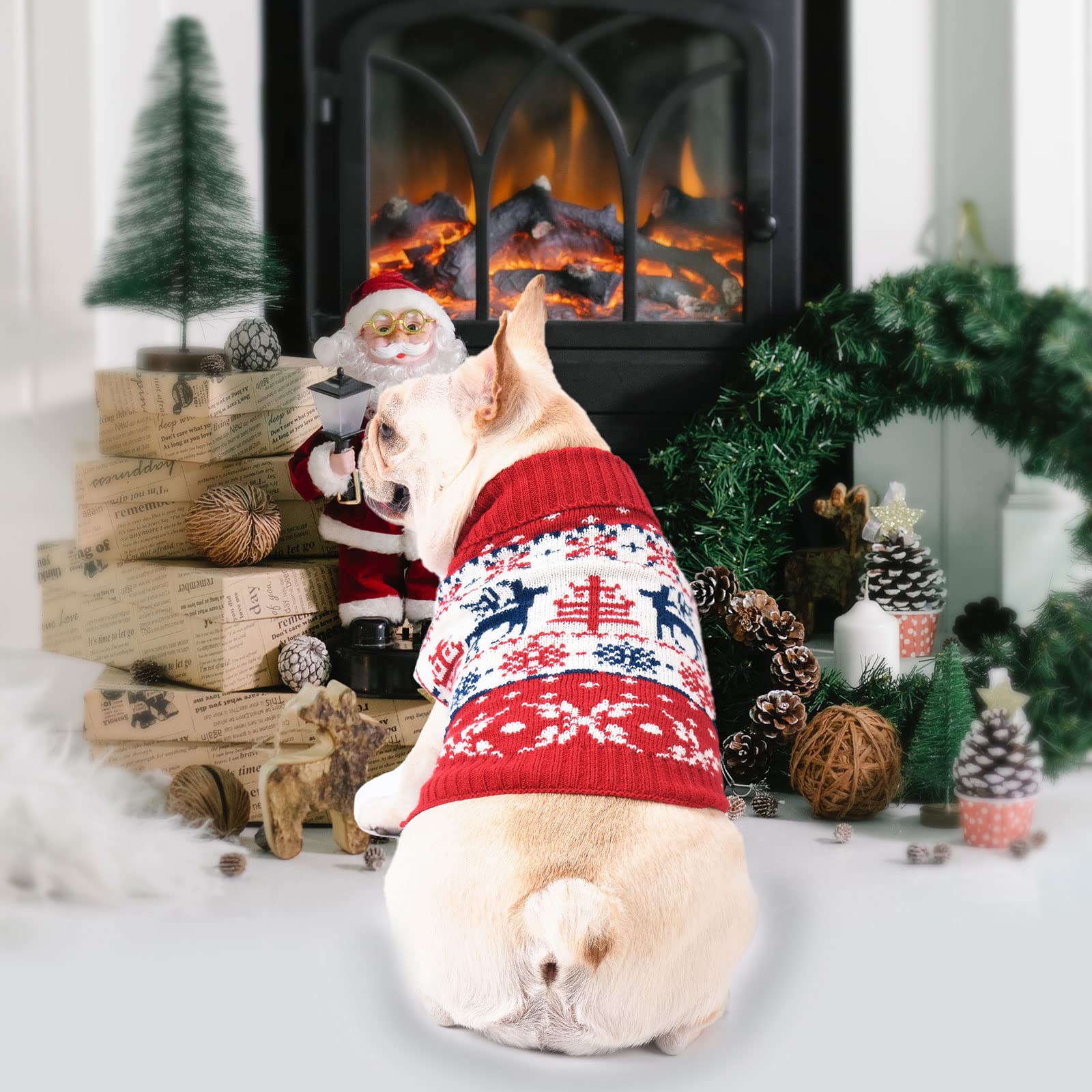 Baejmjk Dog Christmas Sweater Xmas Pet Dog Turtleneck Clothes For Small Medium Large Dogs Soft Warm Puppy Cat Knit Jumper Dog Outfits Dog Pullover For Fall Winter Red Elk(B,X-Small)