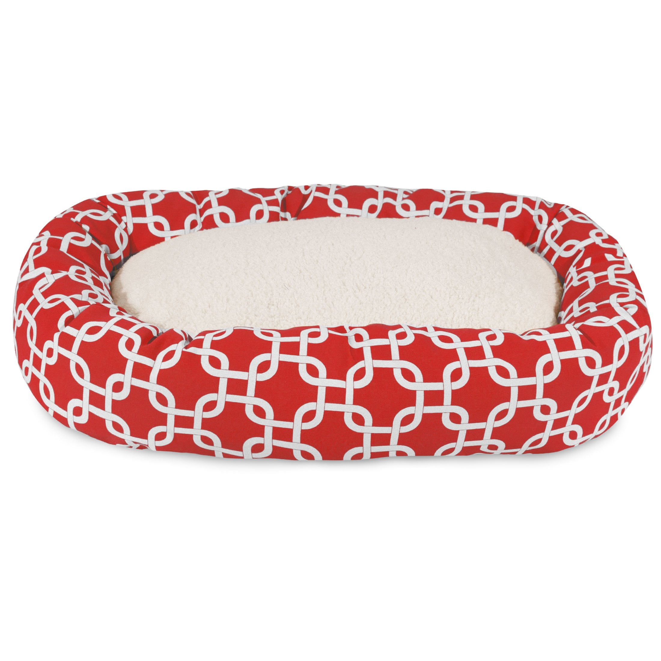 Majestic Pet 32 Inch Links Sherpa Calming Dog Bed Washable – Cozy Soft Round Dog Bed With Spine For Head Support - Fluffy Donut Dog Bed 32X23X7 (Inch) – Round Pet Bed Medium - Red