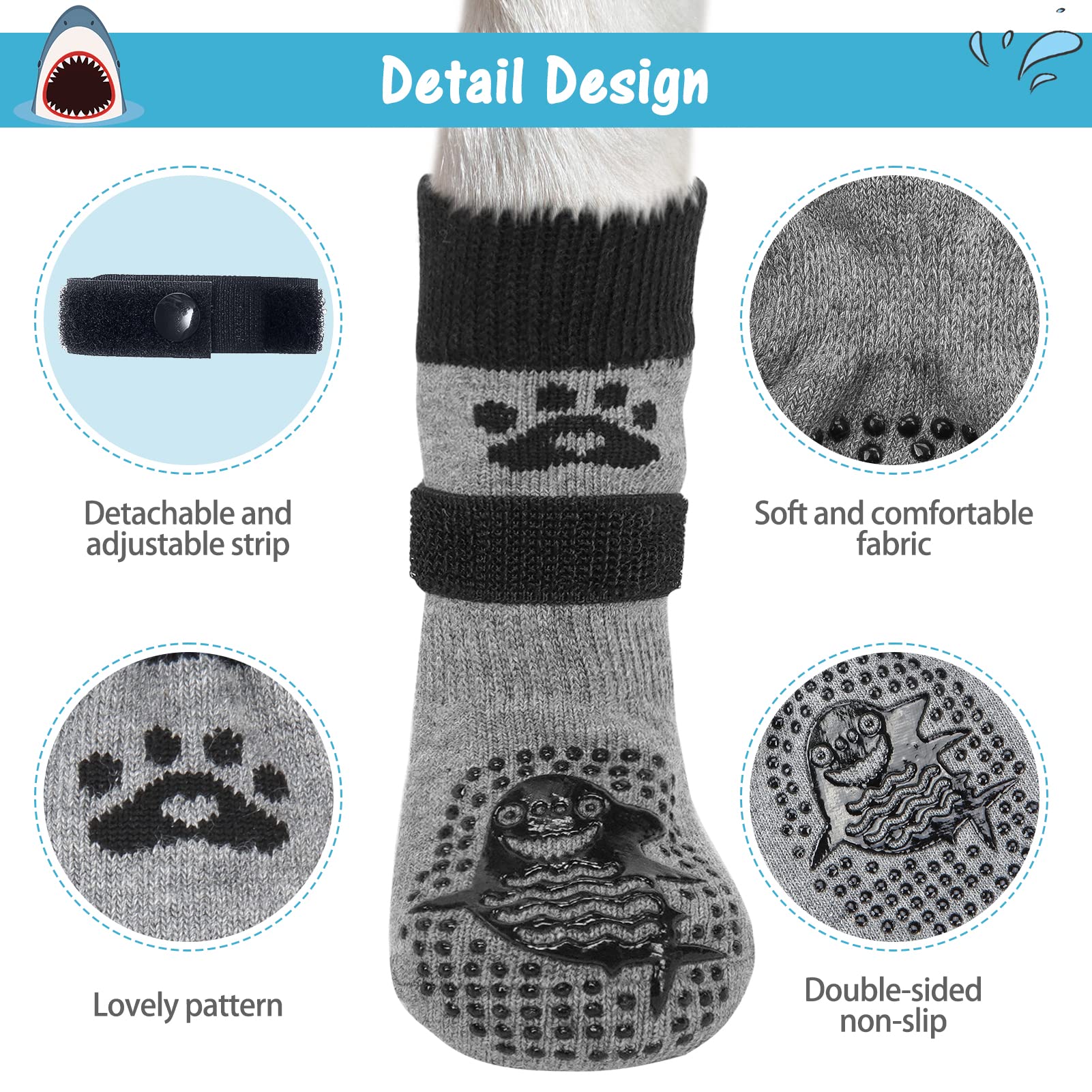 Scenereal Double Side Anti-Slip Dog Socks For Hardwood Floors To Stop Licking Paws, Non-Slip Dog Shoes For Hot/Cold Pavement, Sl