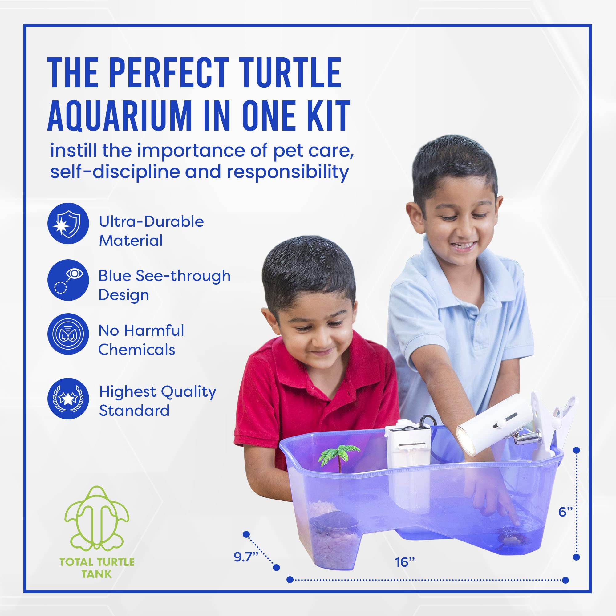 Turtle Tank for Kids & Reptile Lovers with a Turtle Lamp. Breeds Turtle up to 4 inches. Terrarium / Aquarium with Terrapin Lake,