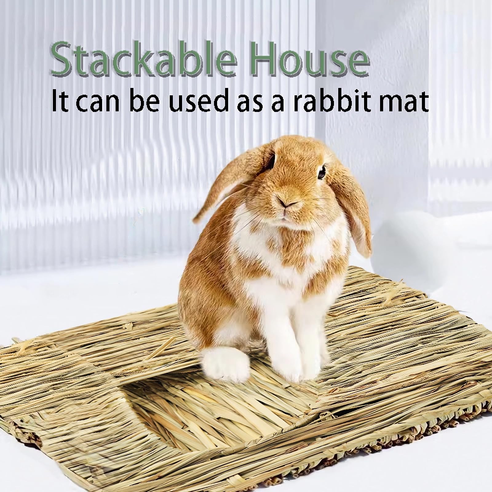 Wuweot 2 Pack Large Grass Bunny House, Foldable Woven Animal Hut, Play Hideaway Bed Hay Mat Chew Toy For Rabbit, Guinea Pigs, Ge