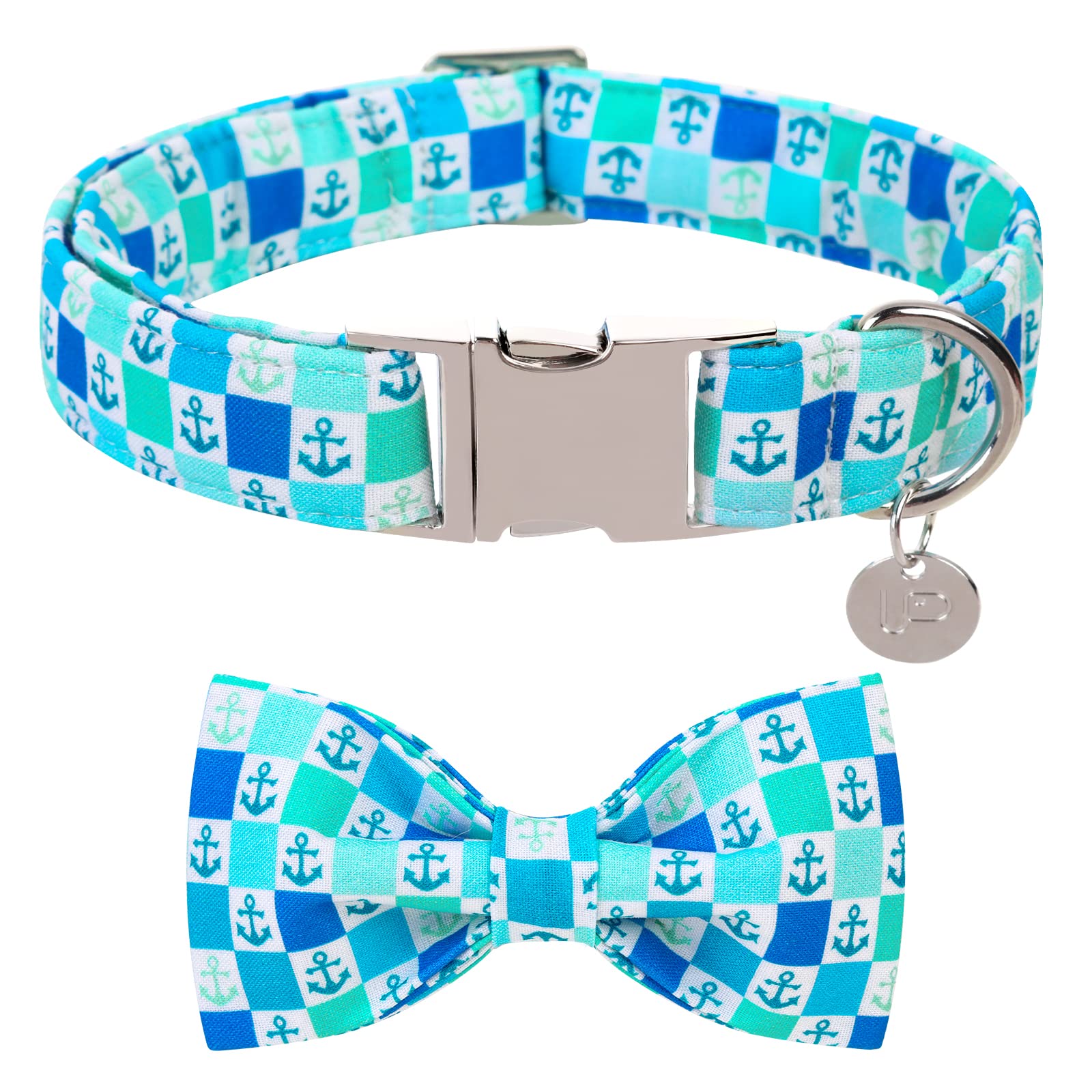 Up Urara Pup Dog Collar With Bow Tie, Comfortable Cotton Summer Dog Bowtie Collar, Durable Metal Buckle Cute Pet Collar For Medi