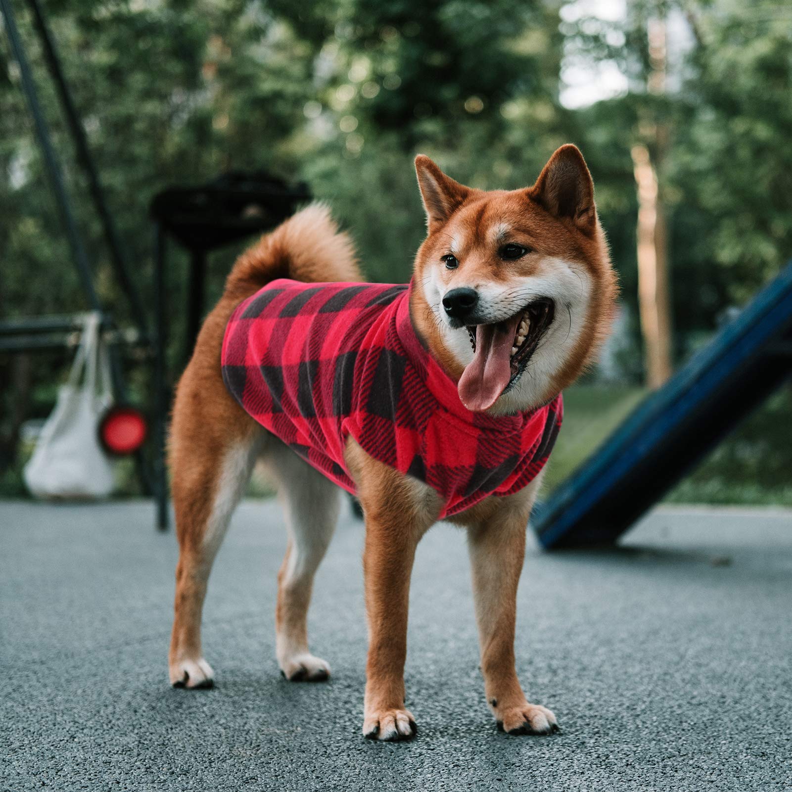 Asenku Plaid Dog Fleece Vest, Soft Comfortable Pet Pajamas, Warm Winter Dog Shirt, Cold Weather Coat Jacket - Red, Xs