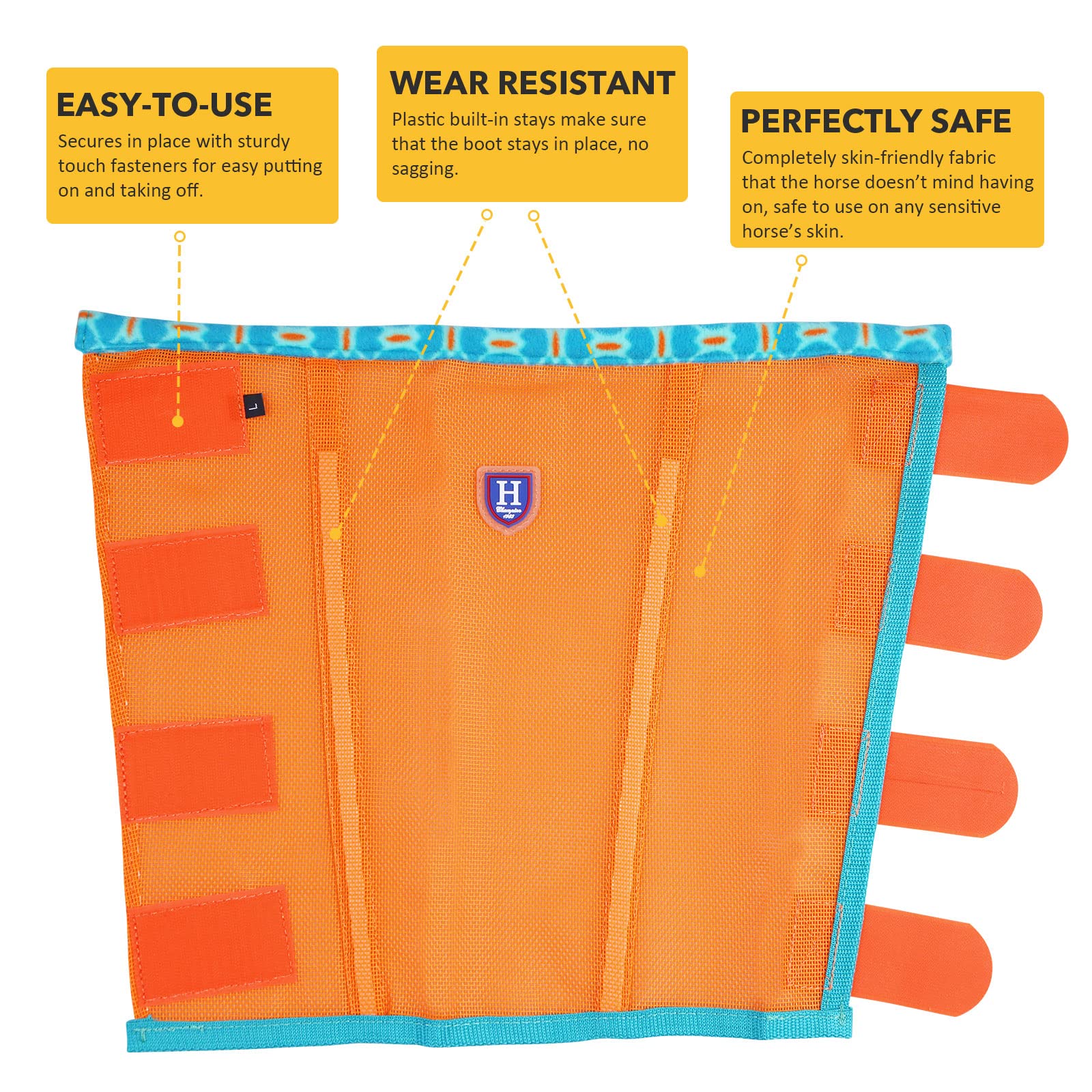 Caremaster Fine Mesh Fly Boots Loose Fitting & Non-Slip Horse Fly Leggings Fleece Air Flow (Set Of 4) Soft Orange Pony