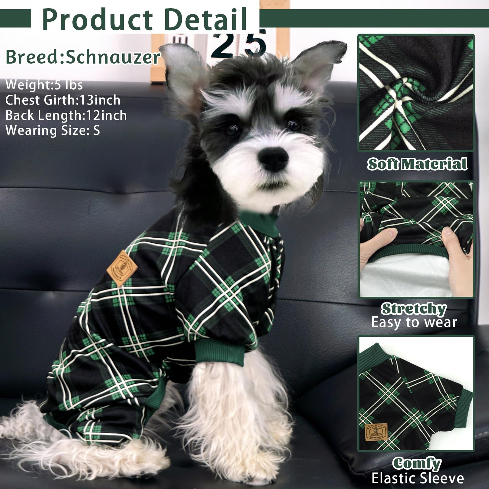 Xpudac Dog Pajamas Soft Strechy Plaid Doggie Clothes For Small Medium Dogs Girl Boy Cat Apparel-2Xl