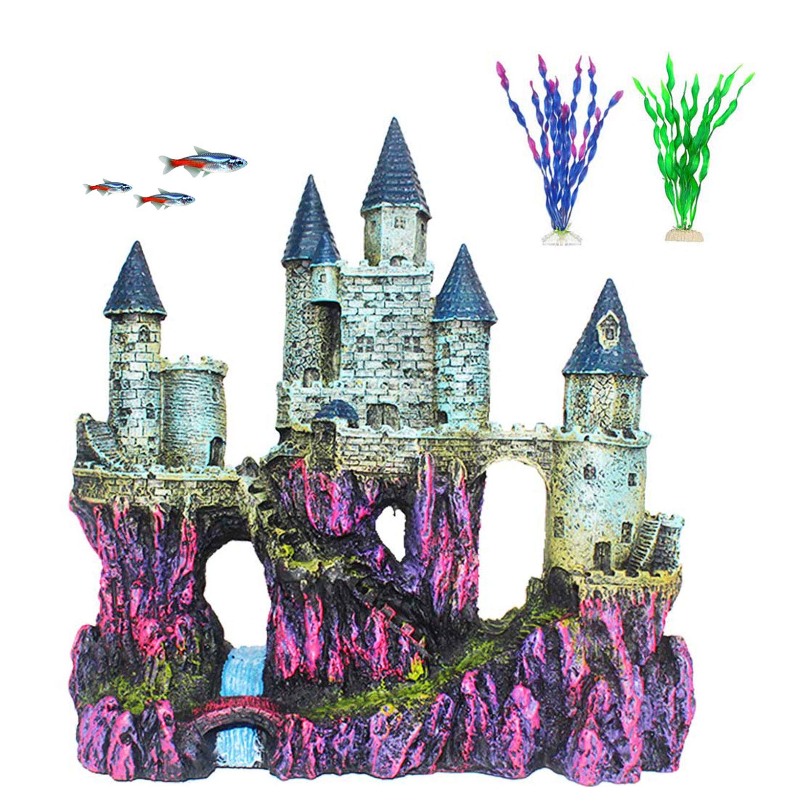 Pinvnby Aquarium Resin Castle Decoration Fish Tank Driftwood Castle Cave Hideouts House Plants Supplies Accessories(Purple)