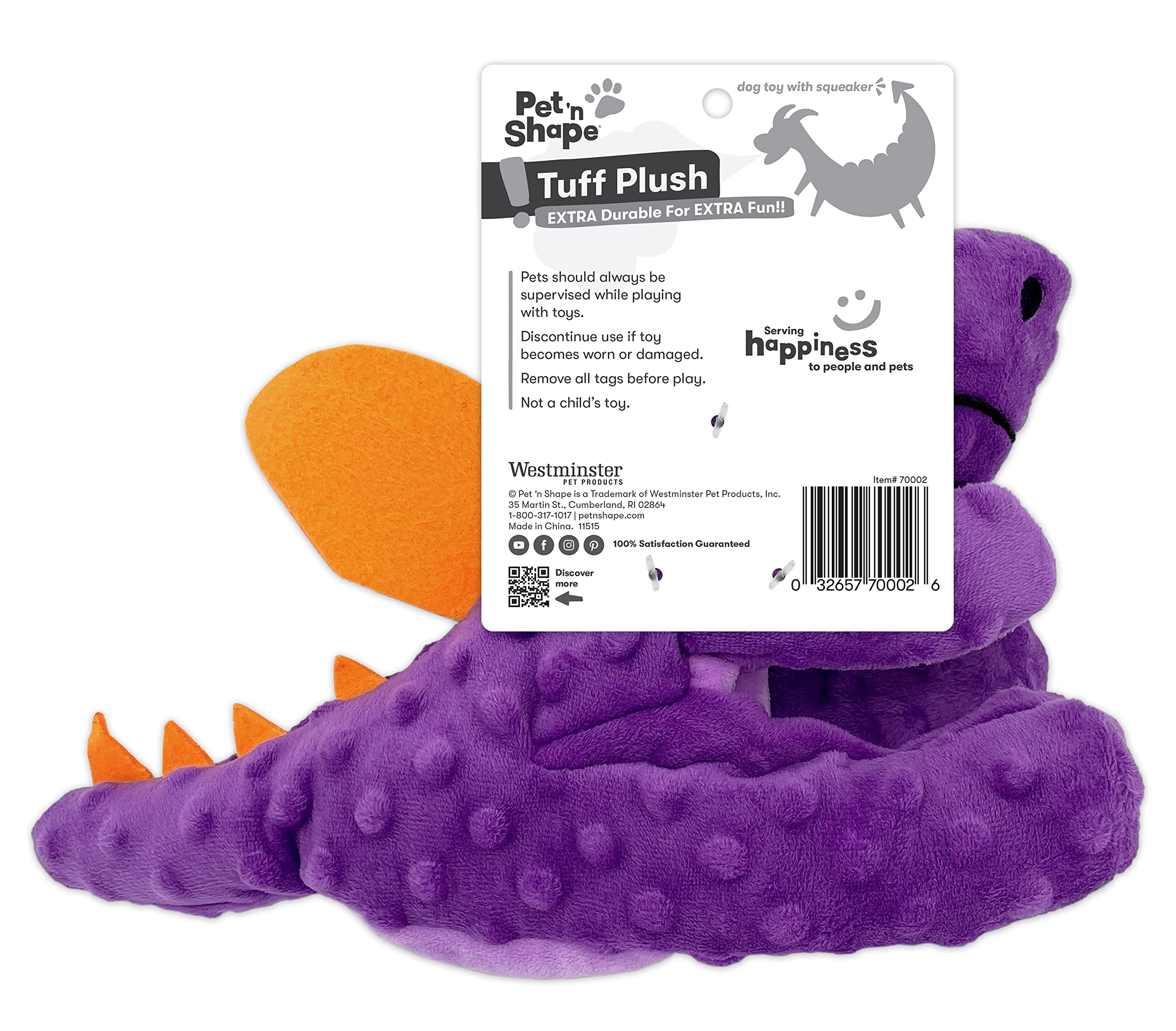 Pet 'N Shape Tuff Plush Dragon Dog Toy With Stuffing