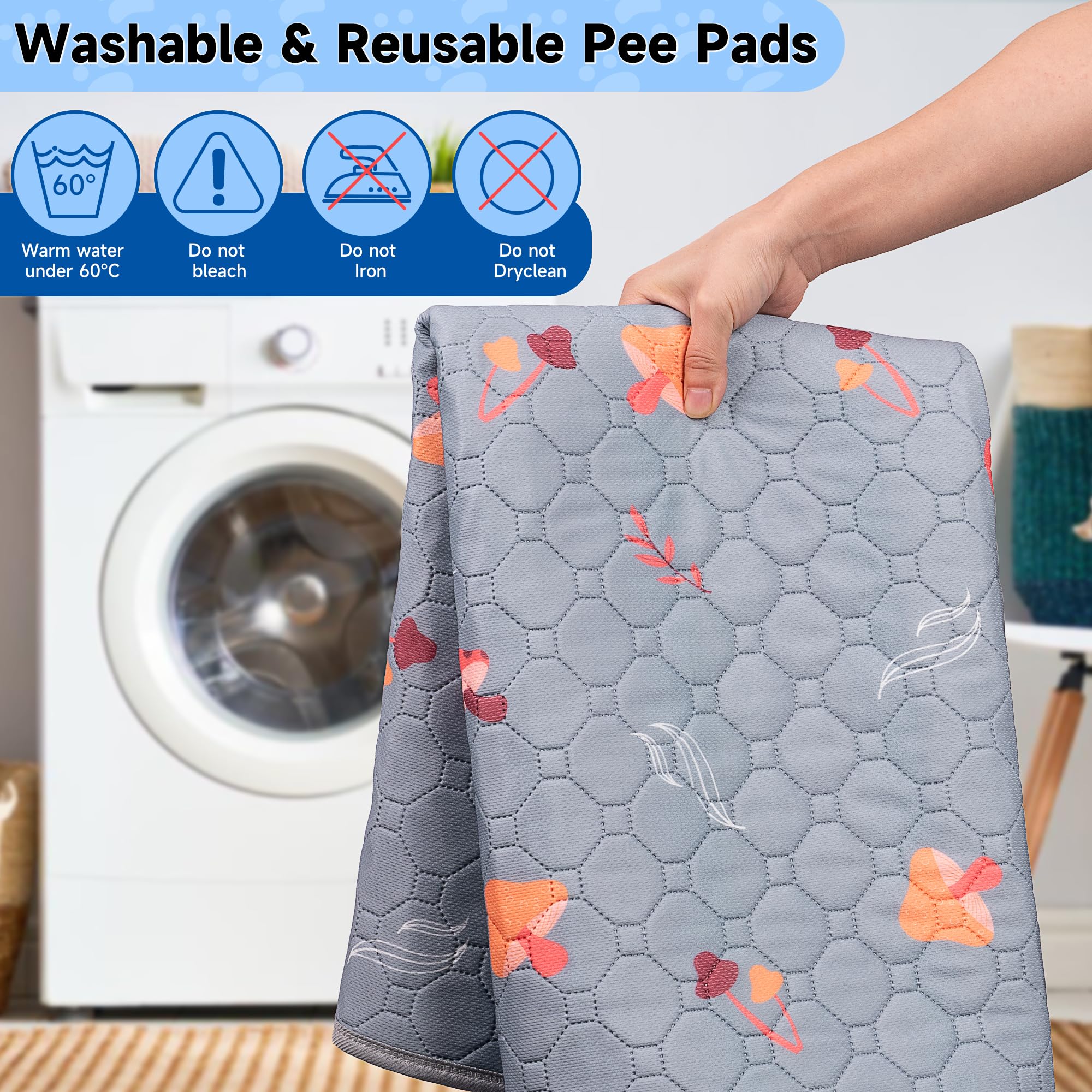 Sunheir 2-Pack Washable Pee Pads For Dogs - 34'' X 30'' Super Absorbent Reusable Puppy Training Pads - 100% Waterproof, Non-Slip