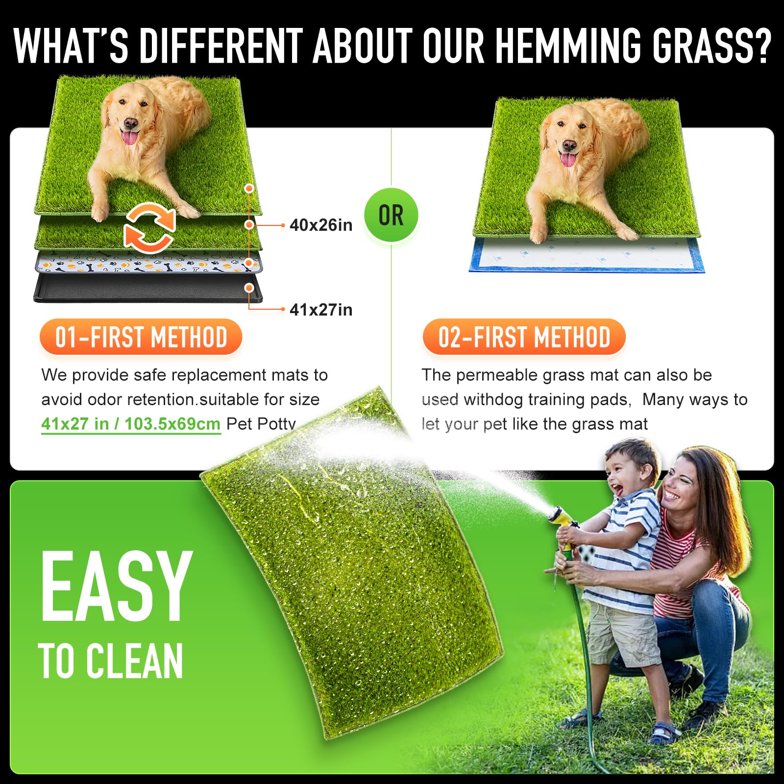 Hompet Artificial Grass For Dogs, 40''X26'', Professional Dog Grass Mat, Easy To Clean With Drainage Holes, Potty Training Pad A